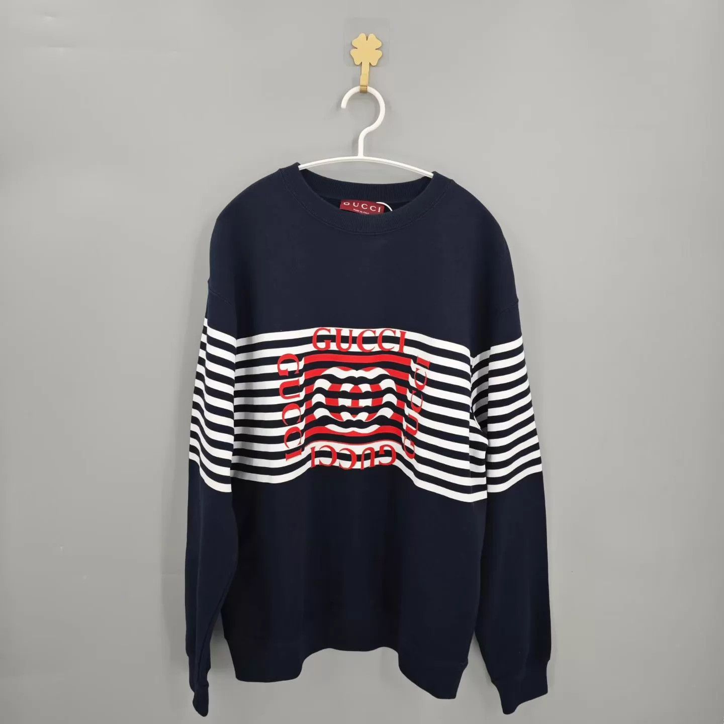 Gucci GUCCI Lido Printed Knit Crewneck Sweatshirt Men's Navy Blue Size US M / EU 48-50 / 2 - 1 Thumbnail