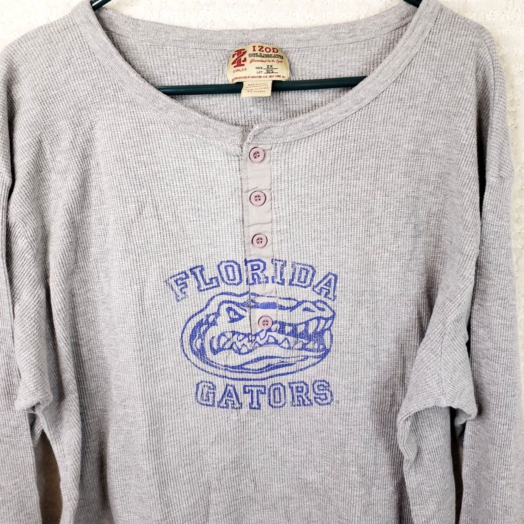 Izod Florida Gators Izod Collegiate Mens 2XL Gray Henley Shirt Waffle Knit Thermal Size US XXL / EU 58 / 5 - 2 Thumbnail