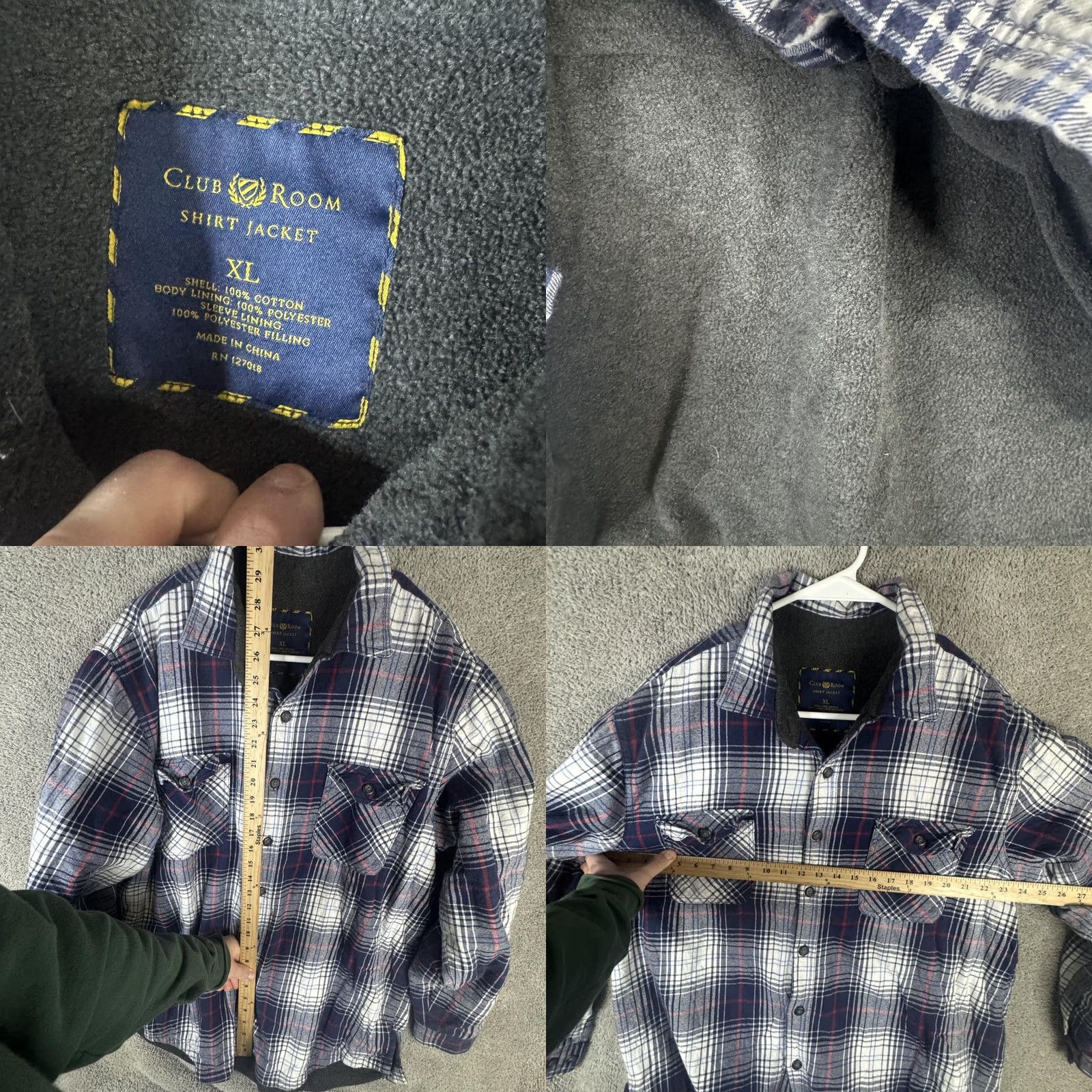 Club Room Club Room Shirt Jacket Mens XL Blue Plaid Flannel Fleece Lined Shacket Jacket Shirt Size US XL / EU 56 / 4 - 8 Thumbnail