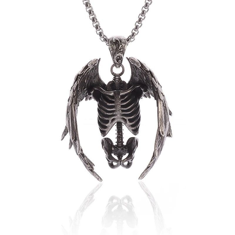 Vintage Retro Goth Skull Wings Necklace Size ONE SIZE - 5 Thumbnail