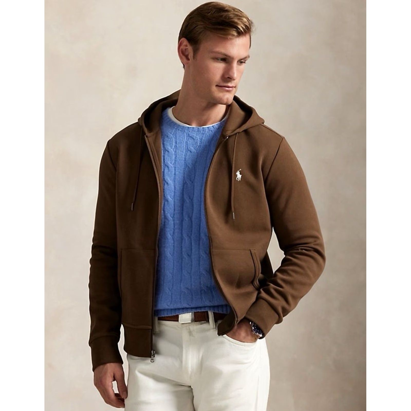 Polo Ralph Lauren VINTAGE? No, NWT Polo Ralph Lauren Full Zip Hoodie Brown M Men Shirt? Size US M / EU 48-50 / 2 - 3 Thumbnail