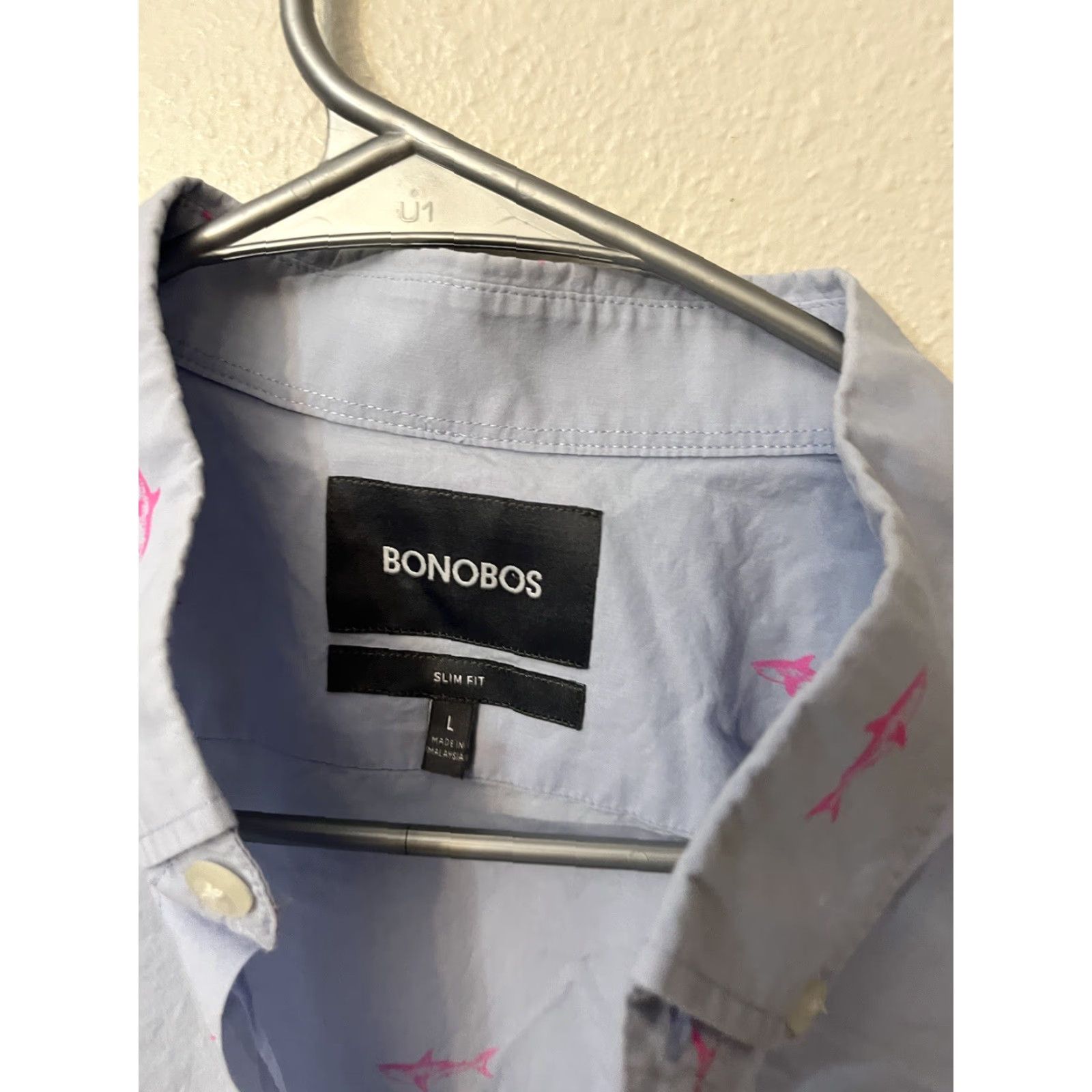 Bonobos Bonobos Mens L Long Sleeve Button-Up Shirt Blue Pink Shark Slim Fit Shirt Mens L Blue Size US L / EU 52-54 / 3 - 3 Thumbnail