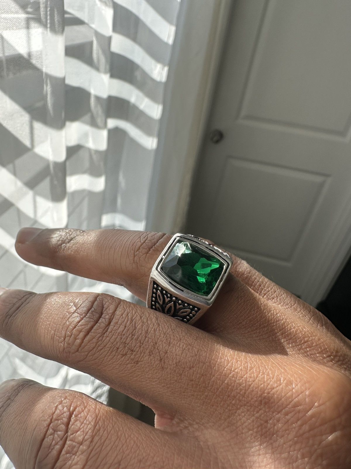 Vintage Vintage Green Emerald Stainless Steel Ring Size ONE SIZE - 3 Thumbnail