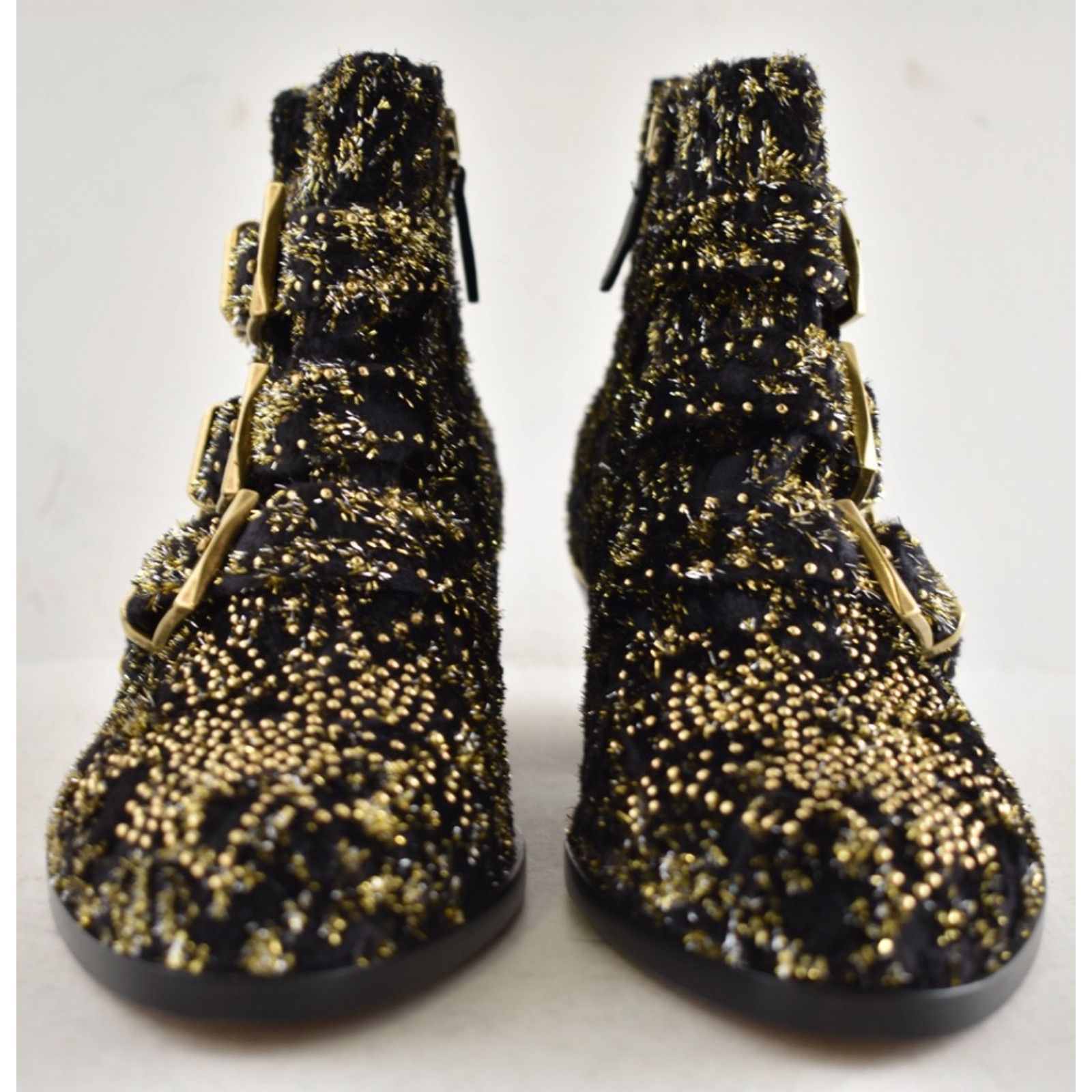 Chloe Chloe Suzanna Black Gold Velvet Studded Ankle Bootie 37 Size US 7 / IT 37 - 9 Thumbnail