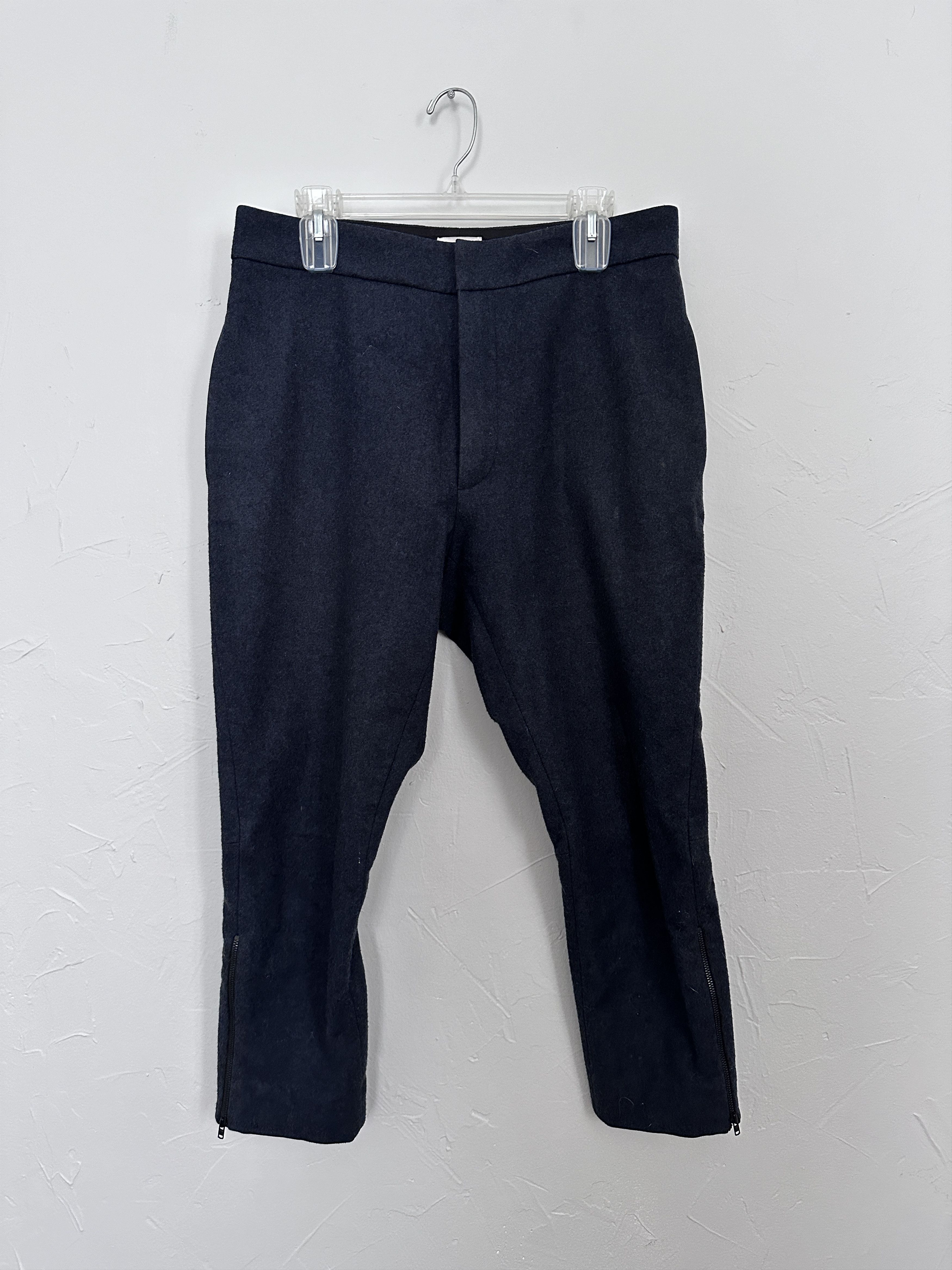 image of Peir Wu Wool Cropped Moto Pants in Navy, Men's (Size 32)
