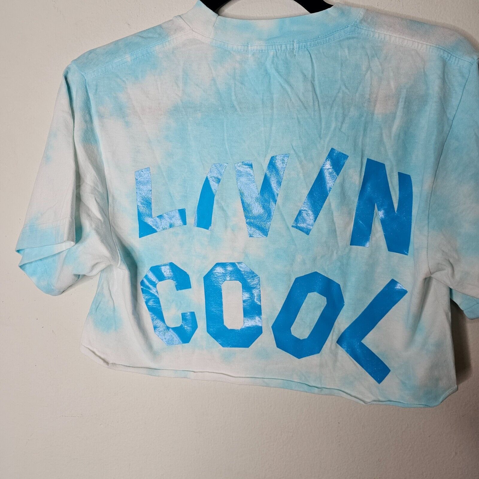 Other Livin Cool Pale Blue White Tie Dye Livin Cool Logo Crop Tee Size XS / US 0-2 / IT 36-38 - 2 Thumbnail