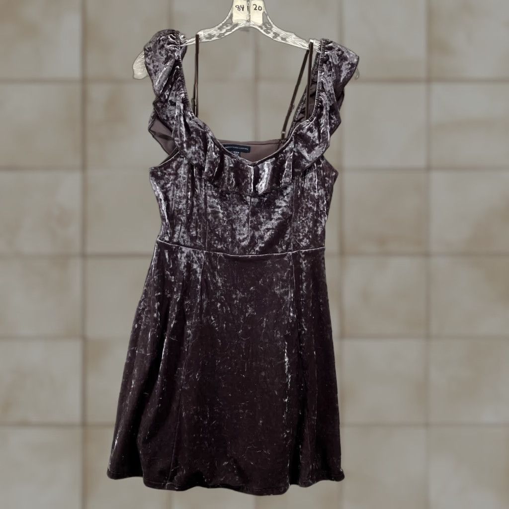 American Eagle Outfitters American Eagle Outfitters Dress Womens Medium Brown Velvet Slip Off-Shoulder Mini Size M / US 6-8 / IT 42-44 - 1 Thumbnail