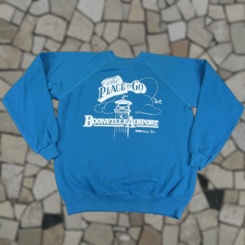 Hanes VINTAGE Hanes Airport Sweatshirt Mens Large Graphic Print Pullover 90s Outdoor Blue Size US L / EU 52-54 / 3 - 1 Thumbnail