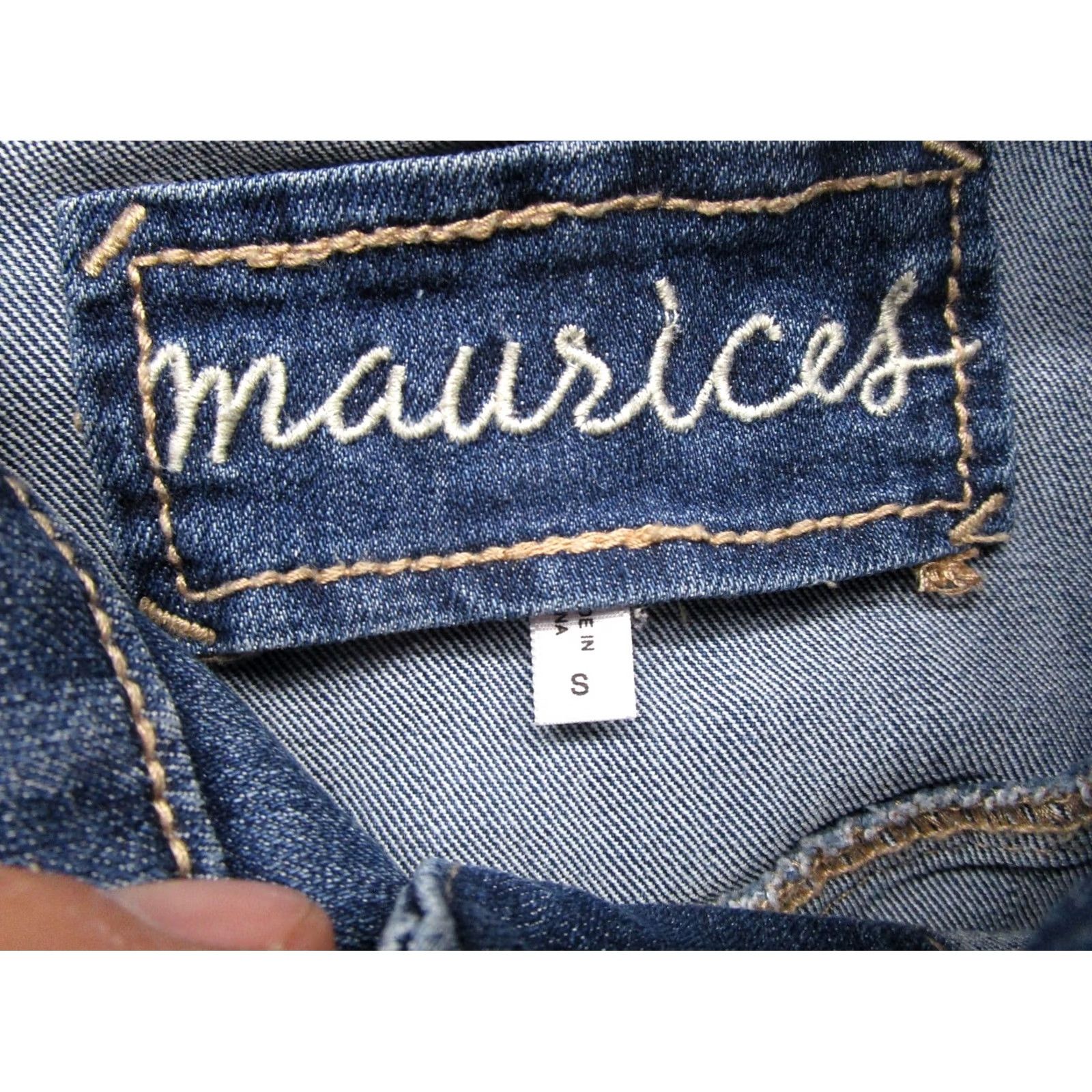 Vintage Maurices Denim Jean Jacket Women's Blue Stretch Size Small Trucker Cropped Shirt Jeans Jacket 90s Style Mens Womens Girls Boys Size 28" / US 6 / IT 42 - 2 Thumbnail
