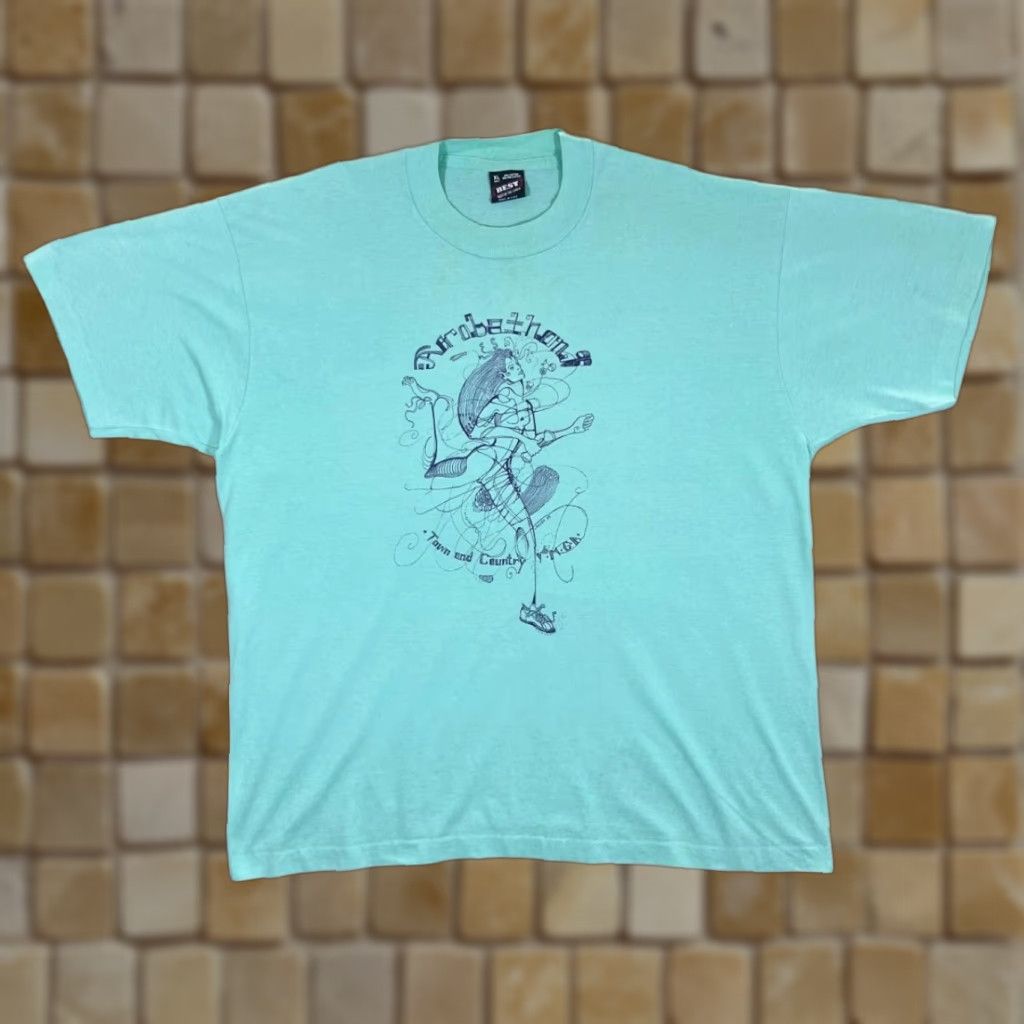 Fruit Of The Loom VINTAGE AEROBATHON (1995) Souvenir Graphic Turquoise Single Stitch T-Shirt XL Mens Turquoise Graphic Front 1995 Size US XL / EU 56 / 4 - 1 Thumbnail