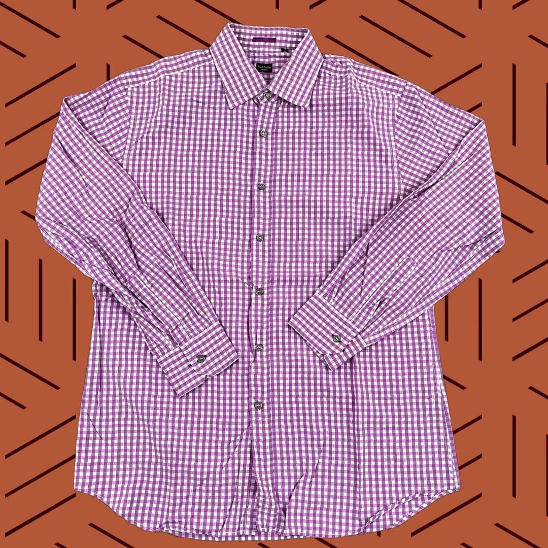 Paul Smith PAUL SMITH London Shirt Mens Regular Size 43 17 Purple Gray Check Button Up Long Sleeve, Multicolor, Cotton, Dress, Classic, London, Men Size US XL / EU 56 / 4 - 1 Thumbnail