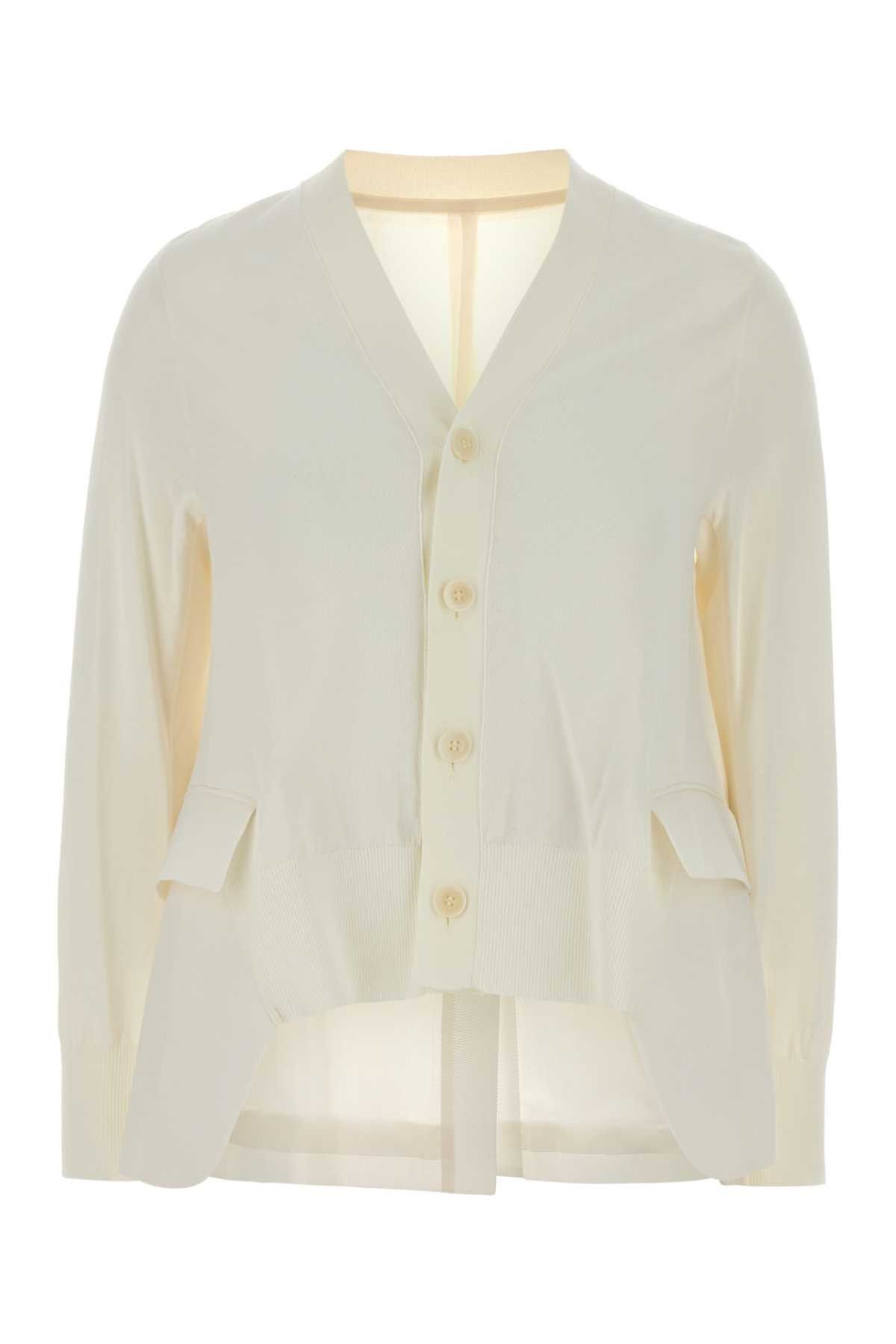 Sacai White Cotton Blend And Wool Cardigan Size M / US 6-8 / IT 42-44 - 1 Thumbnail