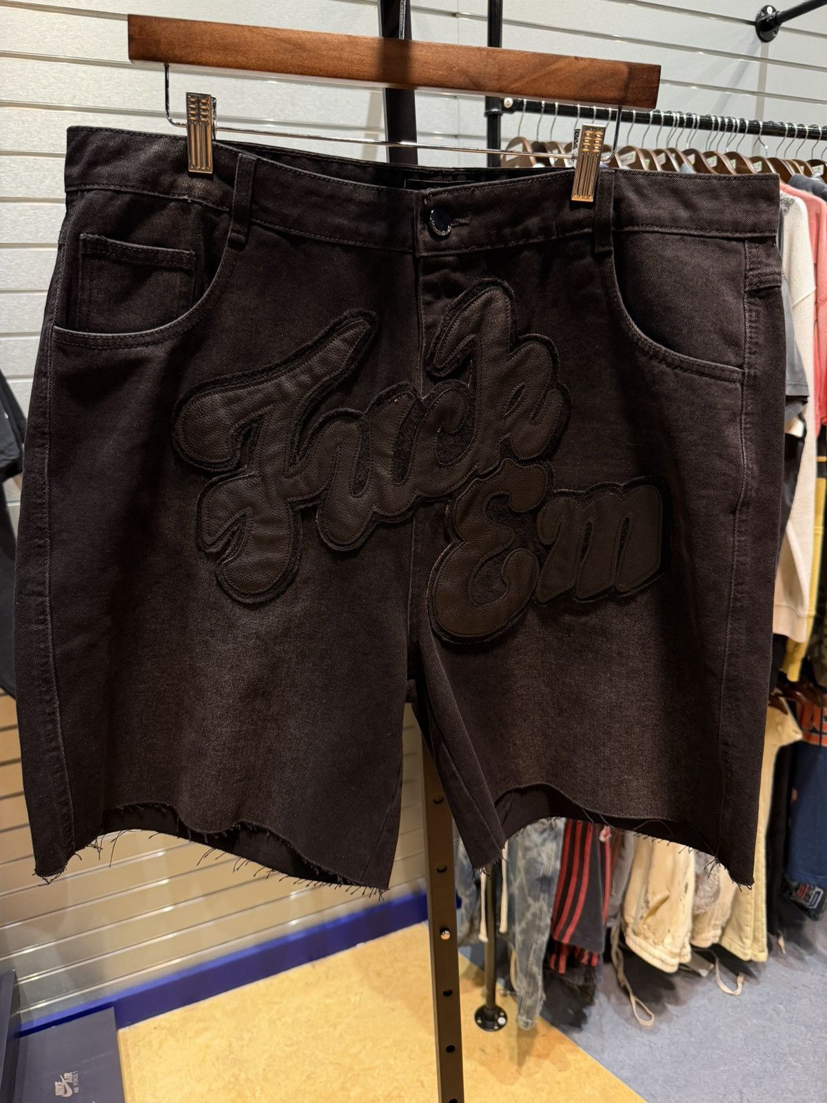Other Fuck EM Shorts Black Denim Leather Patch Size (32) Size US 32 / EU 48 - 4 Thumbnail