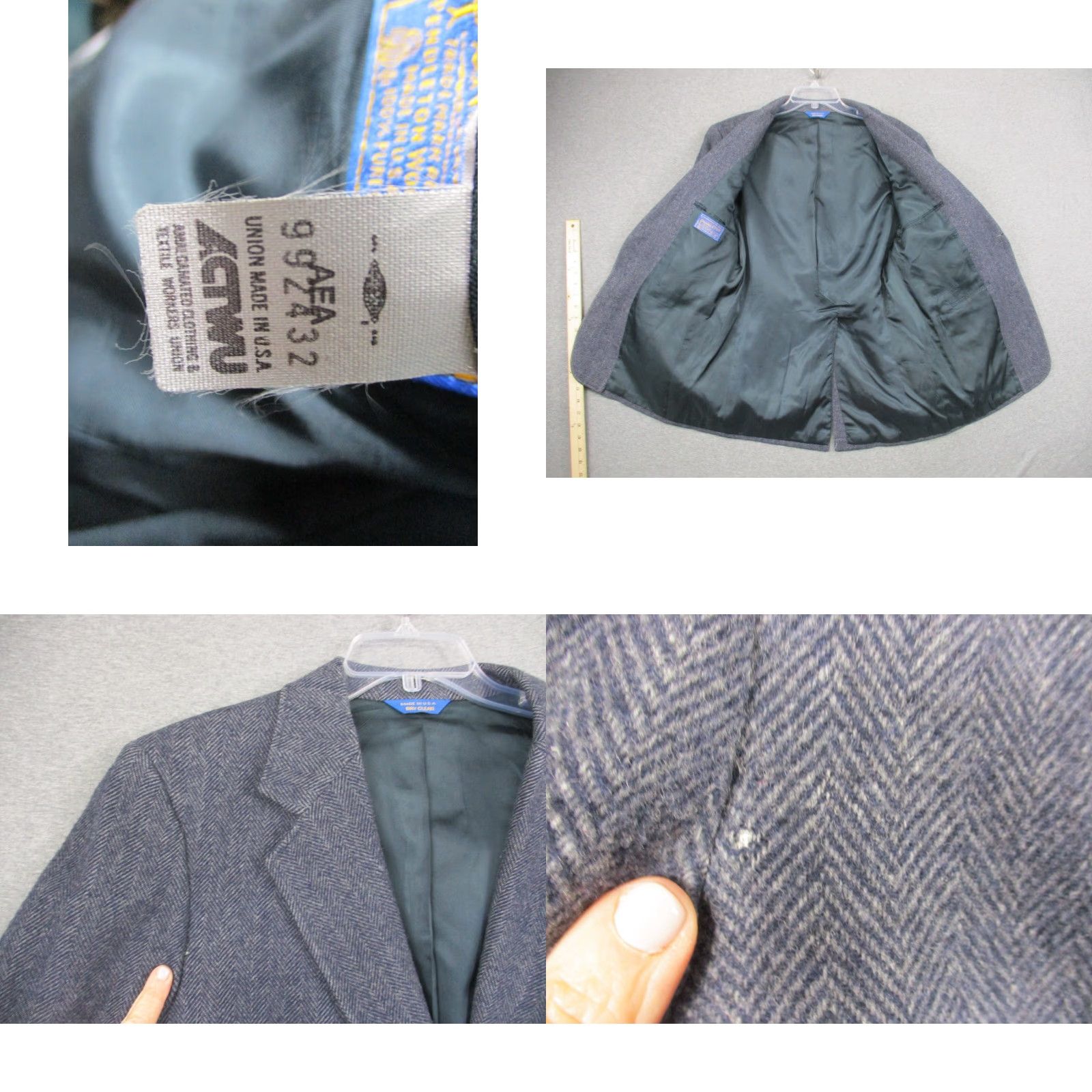 Pendleton Pendleton Blazer Sport Coat Jacket 42 Blue Gray Wool Herringbone Tweed Notch Long Single-Breasted Mens Vintage 42 Big & Tall Size 42R - 8 Thumbnail