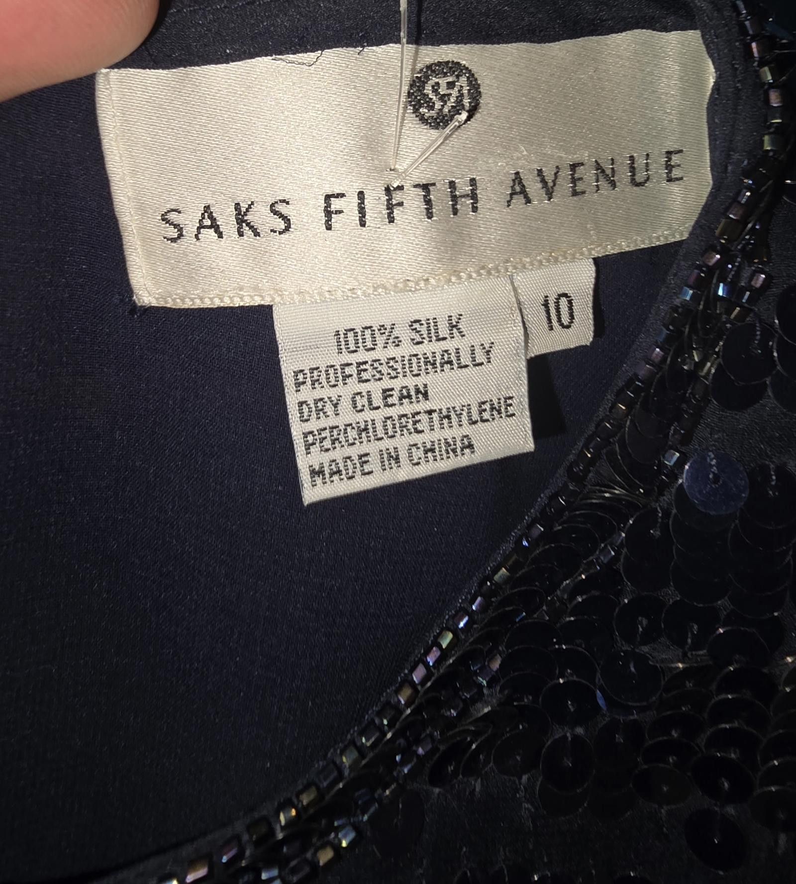 Saks Fifth Avenue Saks Fifth Avenue Navy Silk Sequin Dress - Size 10 Size L / US 10 / IT 46 - 2 Thumbnail