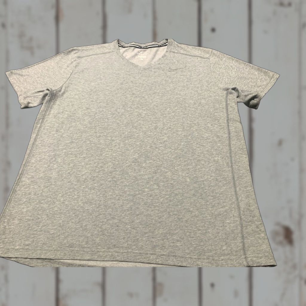 Nike Nike Dri-FIT Gray Short Sleeve V-Neck Athletic T-Shirt Men's Large Lightweight Sports Size US L / EU 52-54 / 3 - 1 Thumbnail