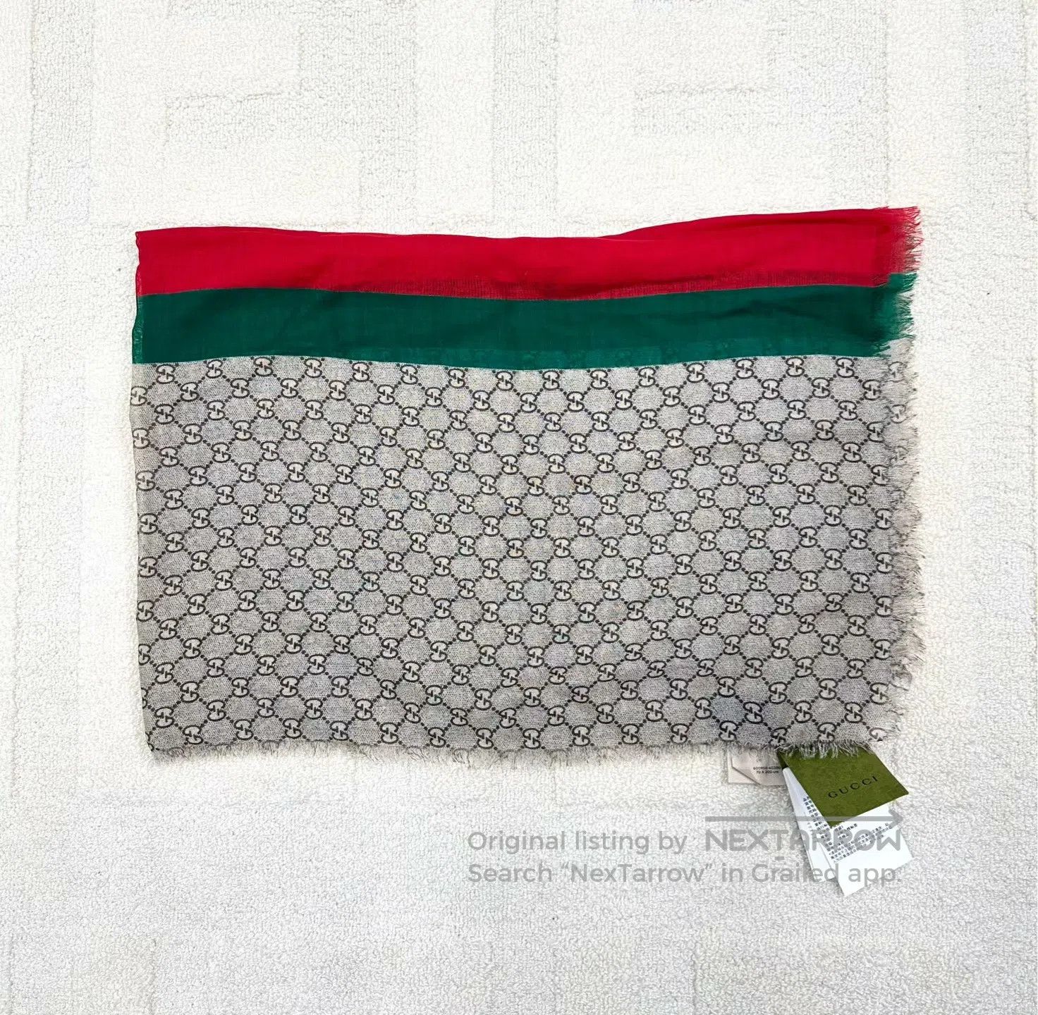 Gucci Guicci Red and Green Striped Monogram Printed Scarf| Size ONE SIZE - 5 Thumbnail
