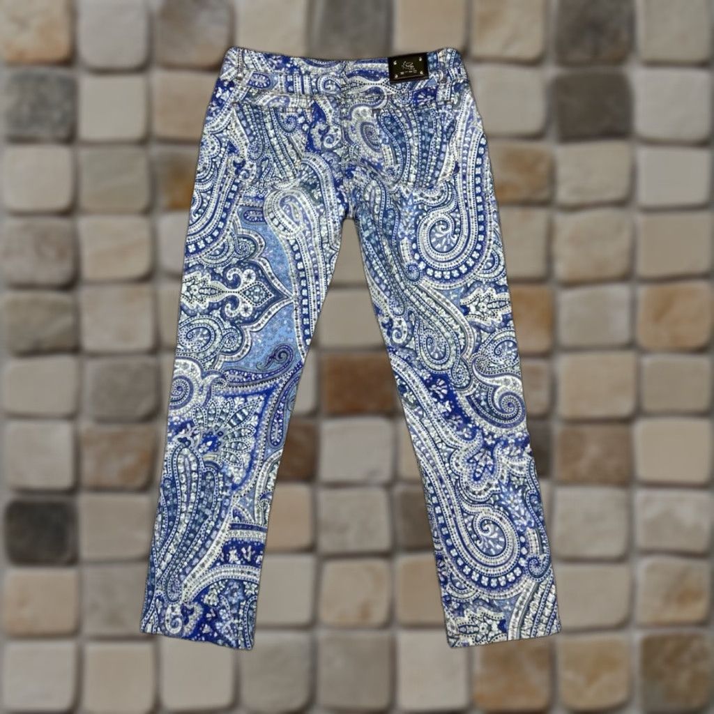 Etro Etro Jeans Womens 30 Blue Denim Paisley Mid Rise Skinny Leg 30x26 Size 30" / US 8 / IT 44 - 1 Thumbnail