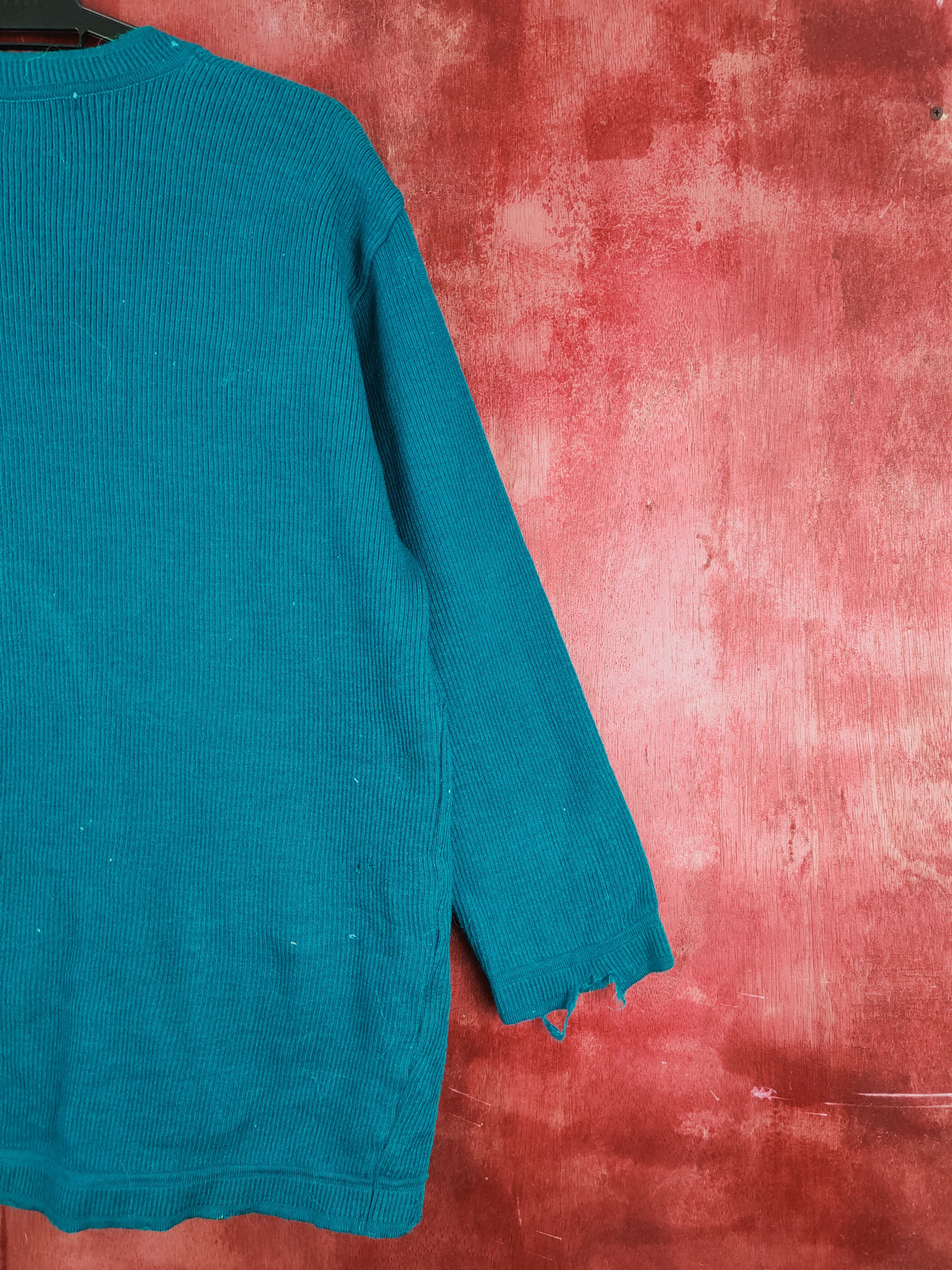Japanese Brand × Vintage Leod'or Turquoise distressed ripped Knitwear Cardigan #S2012 Size L / US 10 / IT 46 - 10 Thumbnail