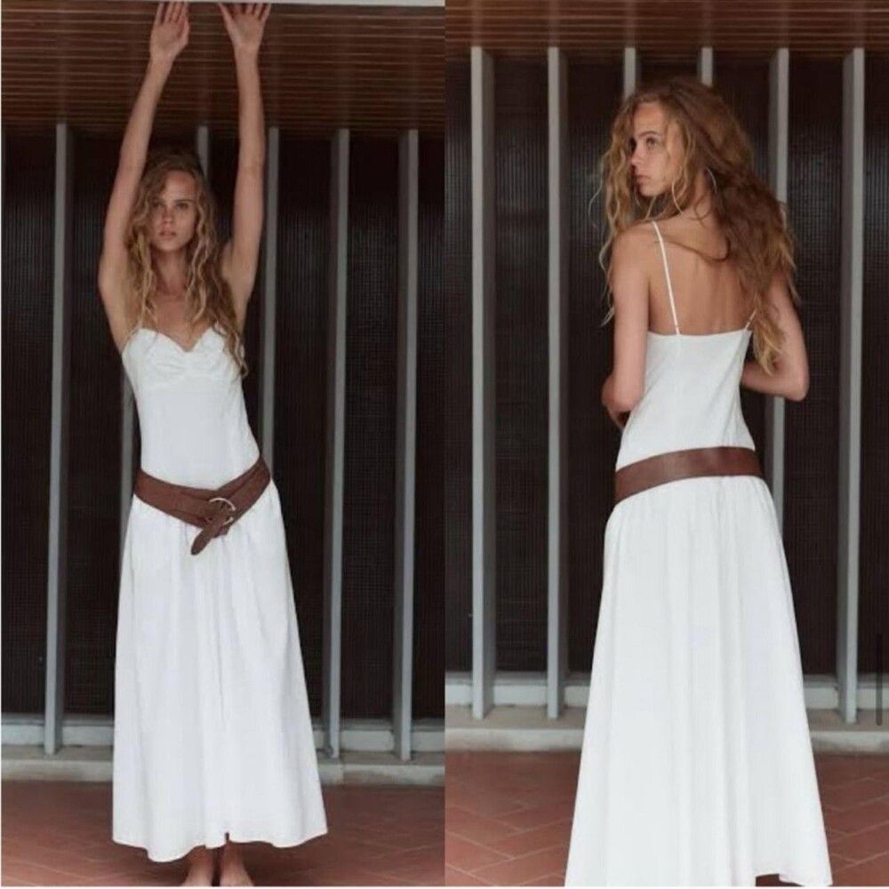 Zara Zara White Cotton Strappy Gabardine Dress Size XS / US 0-2 / IT 36-38 - 4 Thumbnail