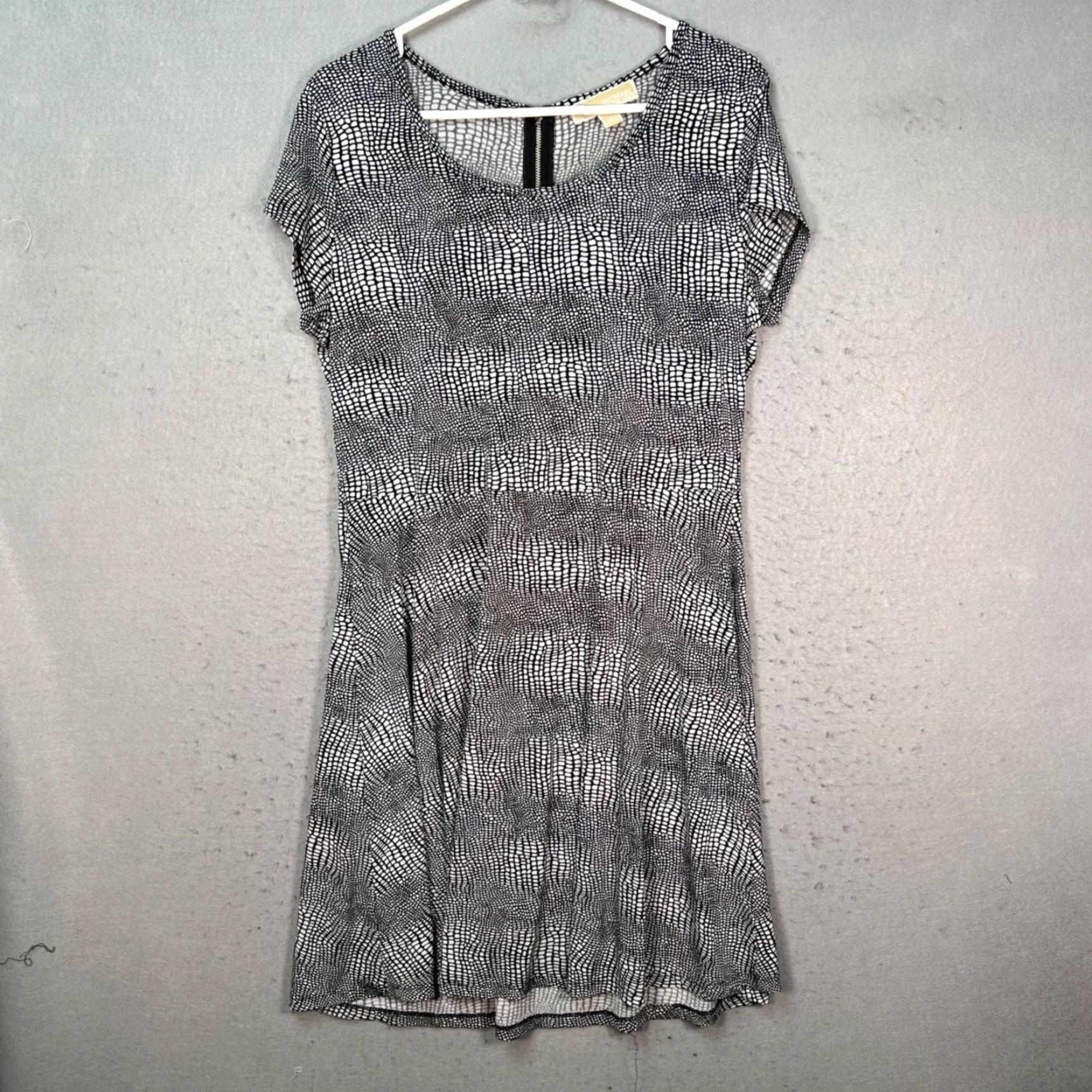 Michael Kors Michael Kors Womens Dress Fit & Flare Black & White Knee Length Geometric Pattern Sleeve Short Sleeve L Dress Size Large Size L / US 10 / IT 46 - 2 Thumbnail