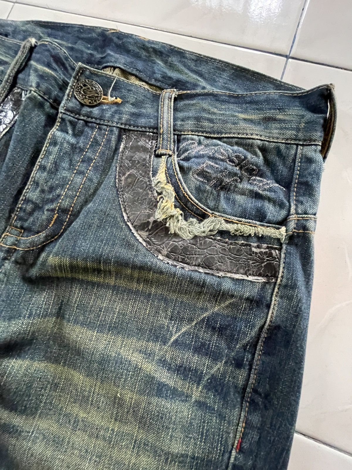 Japanese Brand × Tornado Mart Classical Elf Studded Leather Crafted Muddy Wash Denim Jeans Size US 30 / EU 46 - 15 Thumbnail