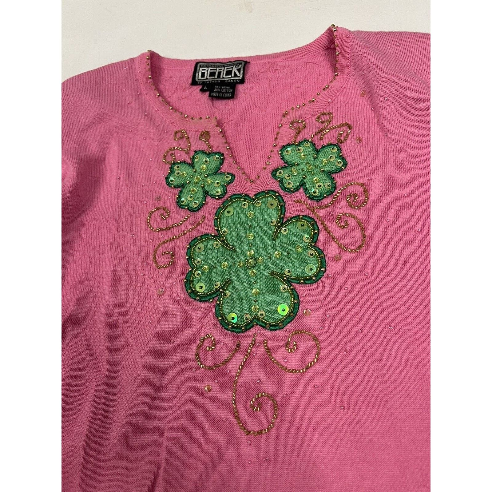 Other VTG Collective Works Of Berek 2 Clovers Pink Lucky Sweater Size L / US 10 / IT 46 - 4 Thumbnail