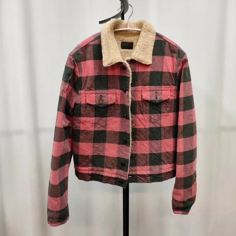 Yves Saint Laurent YSL Red Checked Shearling Jacket Size US M / EU 48-50 / 2 - 1 Thumbnail