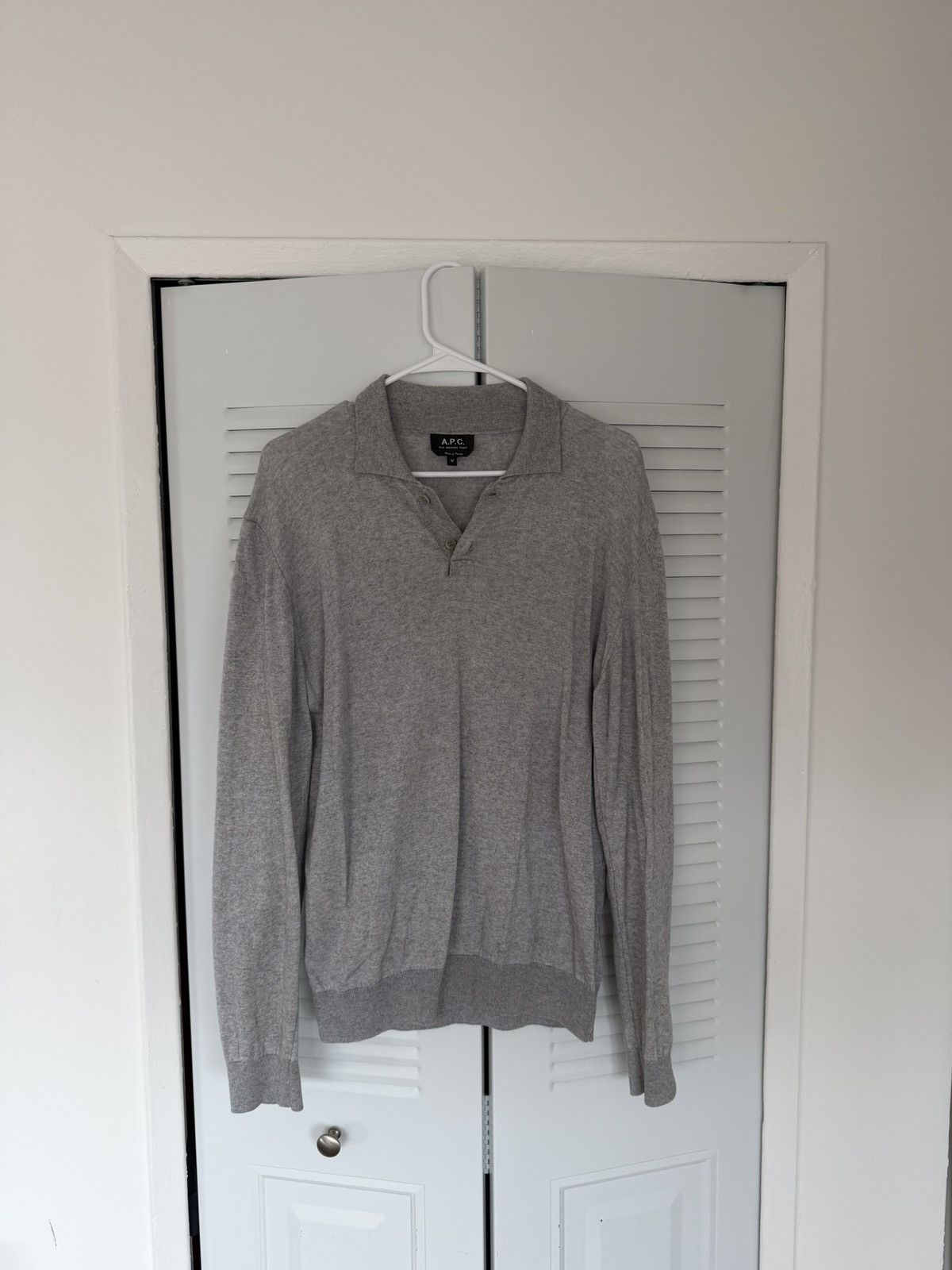 A.P.C. A.P.C. Grey Cotton Cashmere Long Sleeve Polo Size US M / EU 48-50 / 2 - 2 Thumbnail