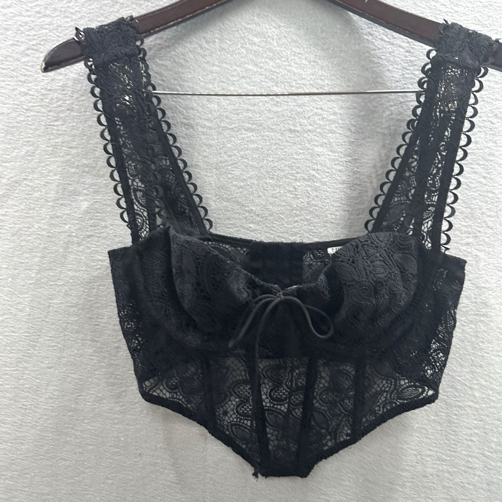For Love & Lemons For Love And Lemons Sammie Crop Lace Corset Womens Medium Black Cropped Blouse Bohemian Designer 90s Witchy Fashion Womens M Black Size M / US 6-8 / IT 42-44 - 3 Thumbnail