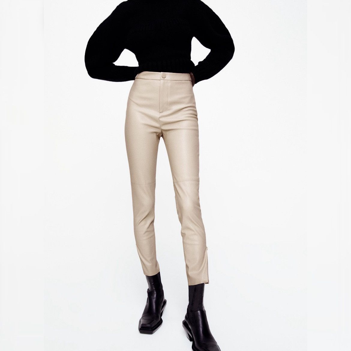 Zara NWOT Zara Beige Faux Leather Leggings size XS Size 24" / US 00 / IT 34 - 1 Thumbnail