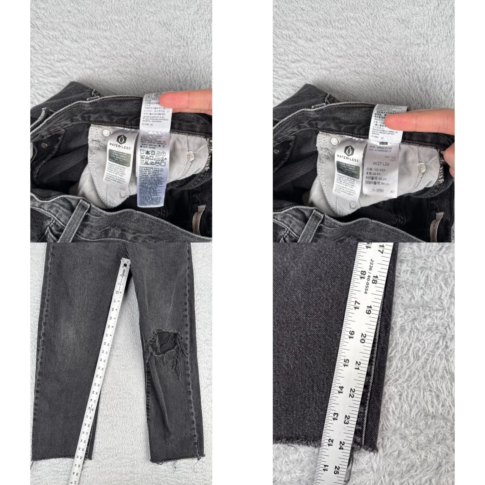 Levi's Levis Premium Jeans Womens 27x25 27 Black Denim Big E Wedgie Straight Distressed Size 27" / US 4 / IT 40 - 8 Thumbnail