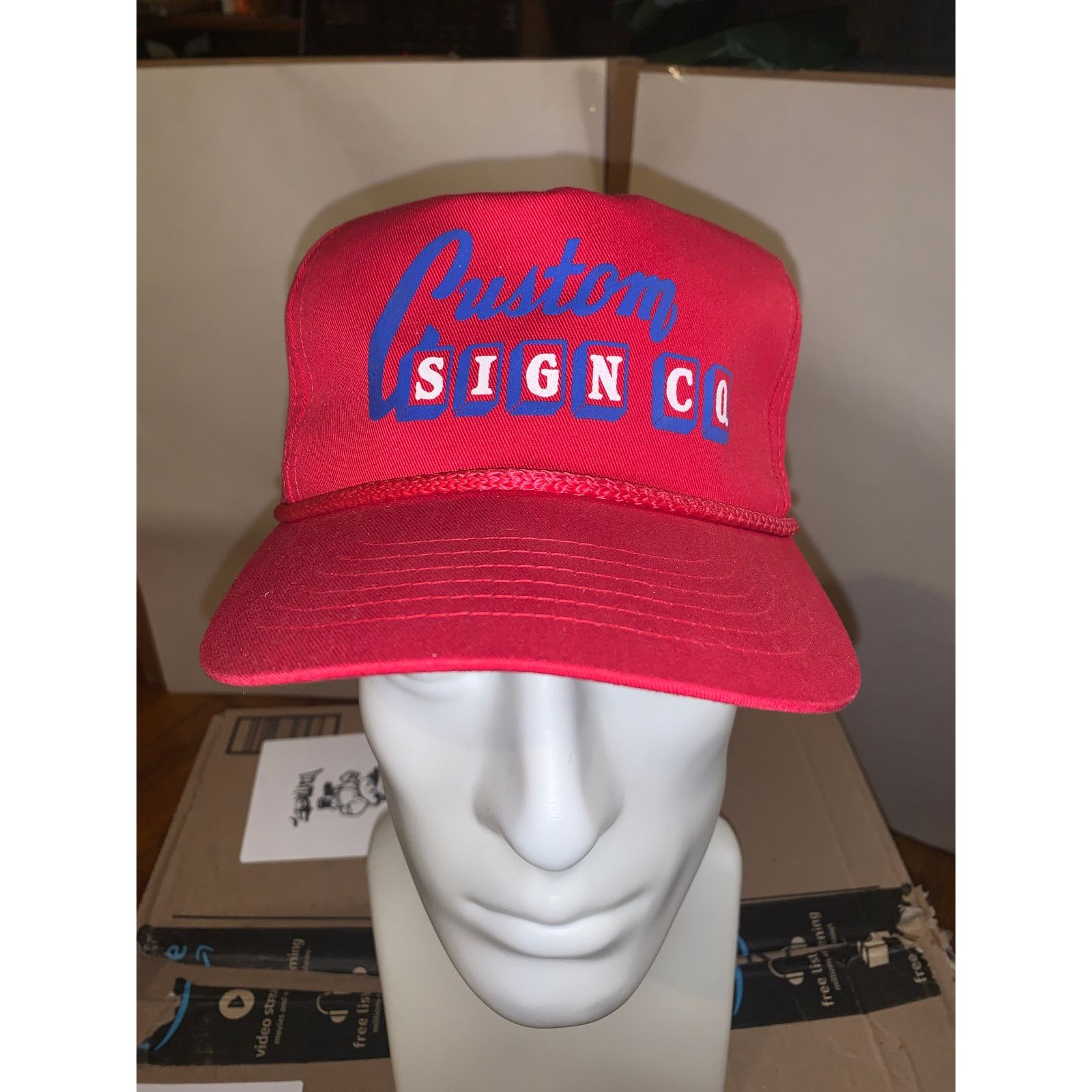 Vintage Vintage Red Rope Trucker Hat Custom Sign Co Snapback 5 Panel Size ONE SIZE - 1 Thumbnail