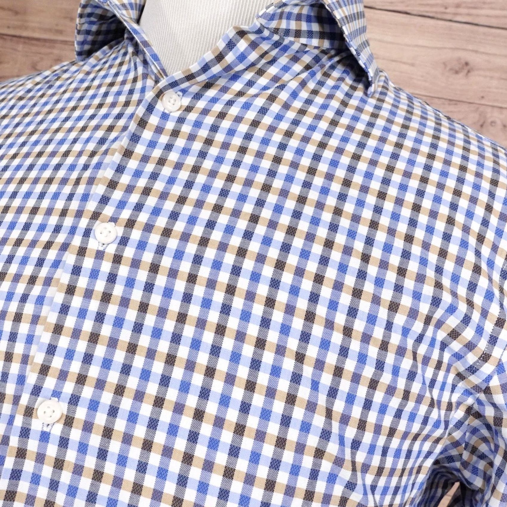 Ben Sherman Ben Sherman Shirt Adult M Blue Check Long Sleeve Button-Up Stretch Mens 15-15.5 32-33 Size US M / EU 48-50 / 2 - 2 Thumbnail