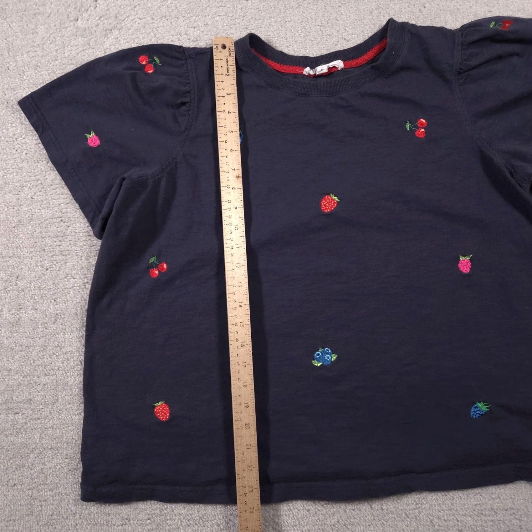 Gloverall VINTAGE Jane + Delancey Shirt Womens 2X Navy Embroidered Fruit Allover Puff Sleeve Tee Size XXL / US 16-18 / IT 52-54 - 5 Thumbnail
