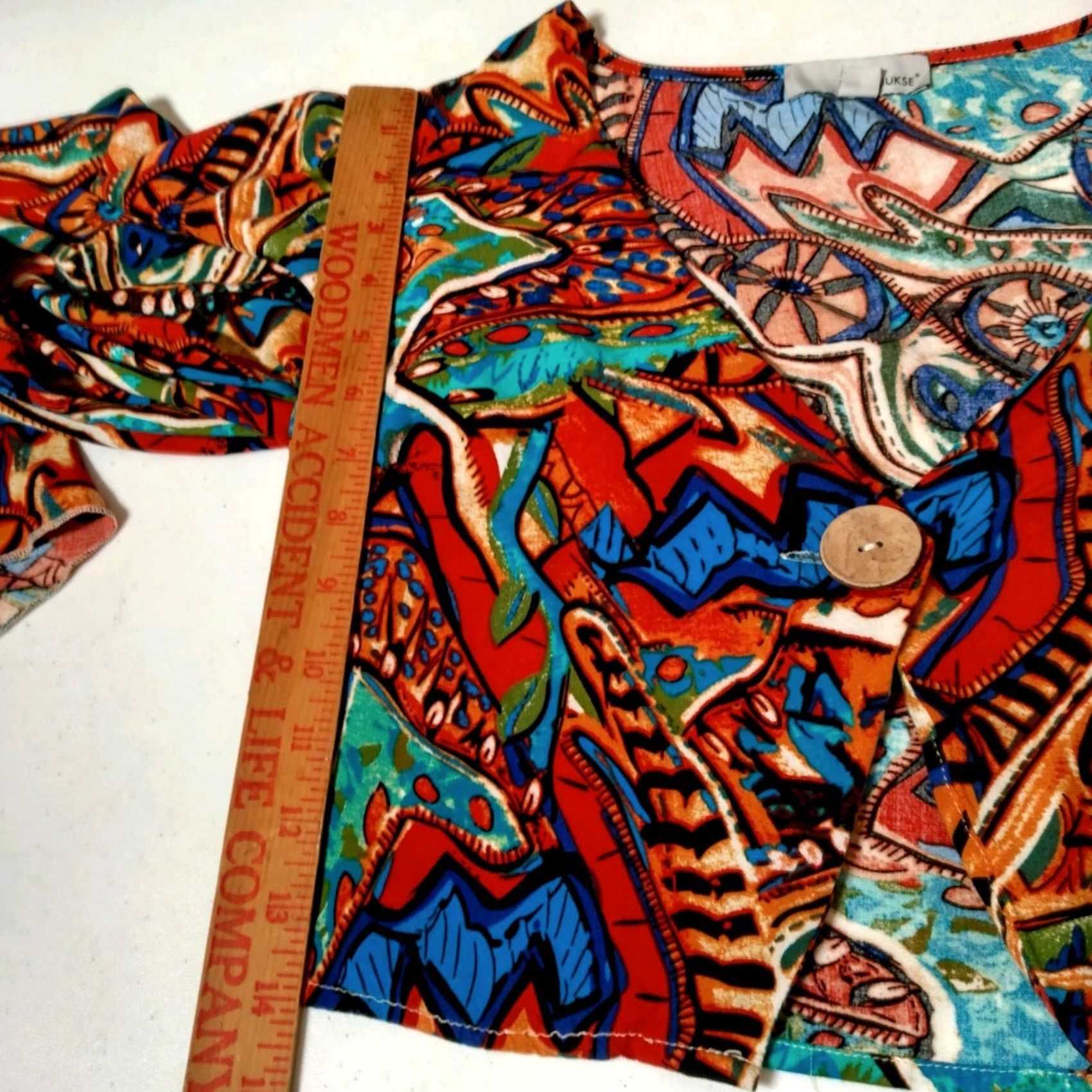 Bell LUUKSE Top Cropped Blouse S Multicolor Long Sleeve Bell V-Neck Abstract Artsy Boho/ Hippie Style Womens Size S / US 4 / IT 40 - 5 Thumbnail