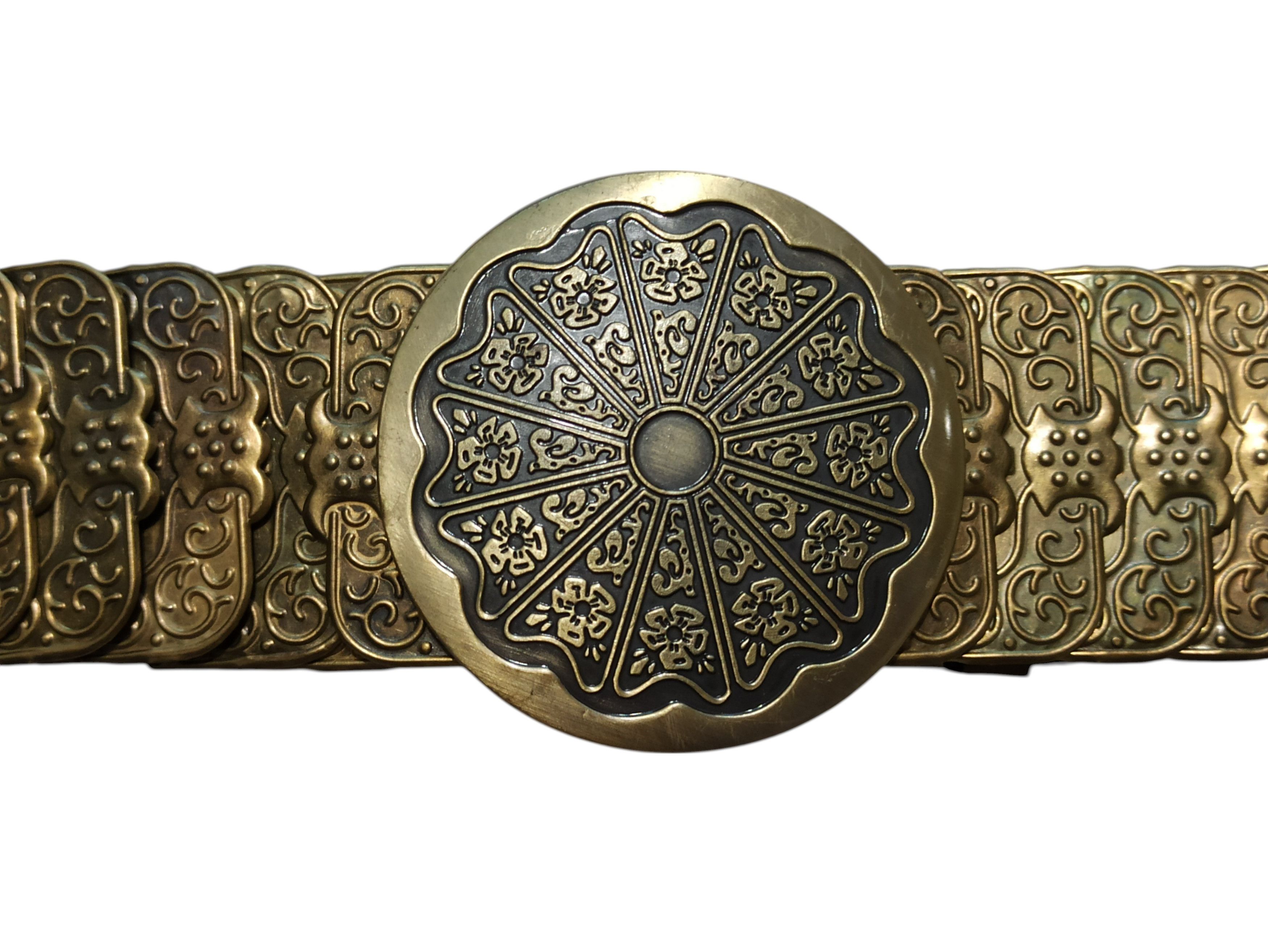 Vintage Elastic vintage belt with brass panels in folk boho style Size ONE SIZE - 2 Thumbnail