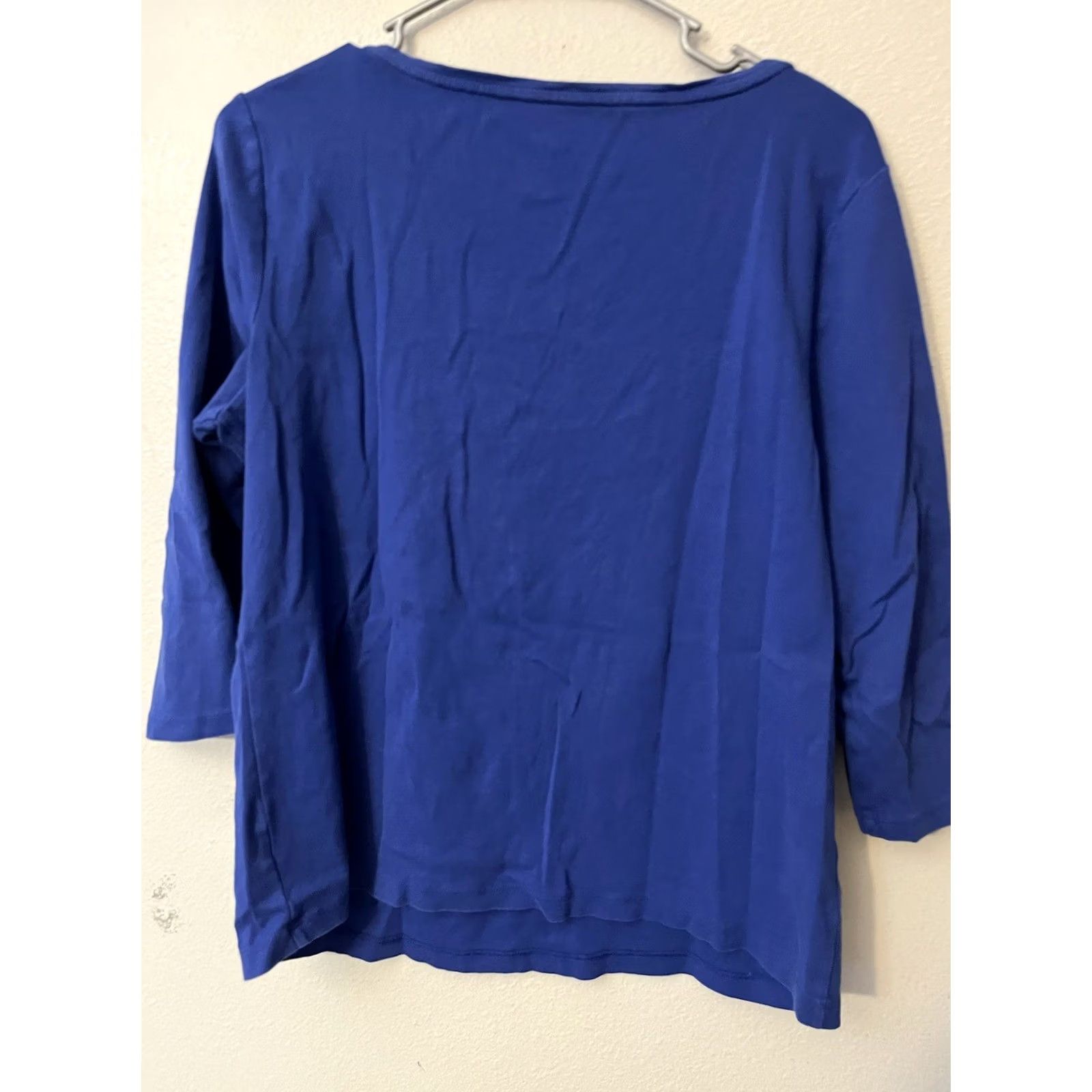 Talbots Talbots Blouse Shirt Women 1X Blue Round Neck 3/4 Flounced Sleeve Casual Career Cotton Polyester Tweed Size XL / US 12-14 / IT 48-50 - 3 Thumbnail