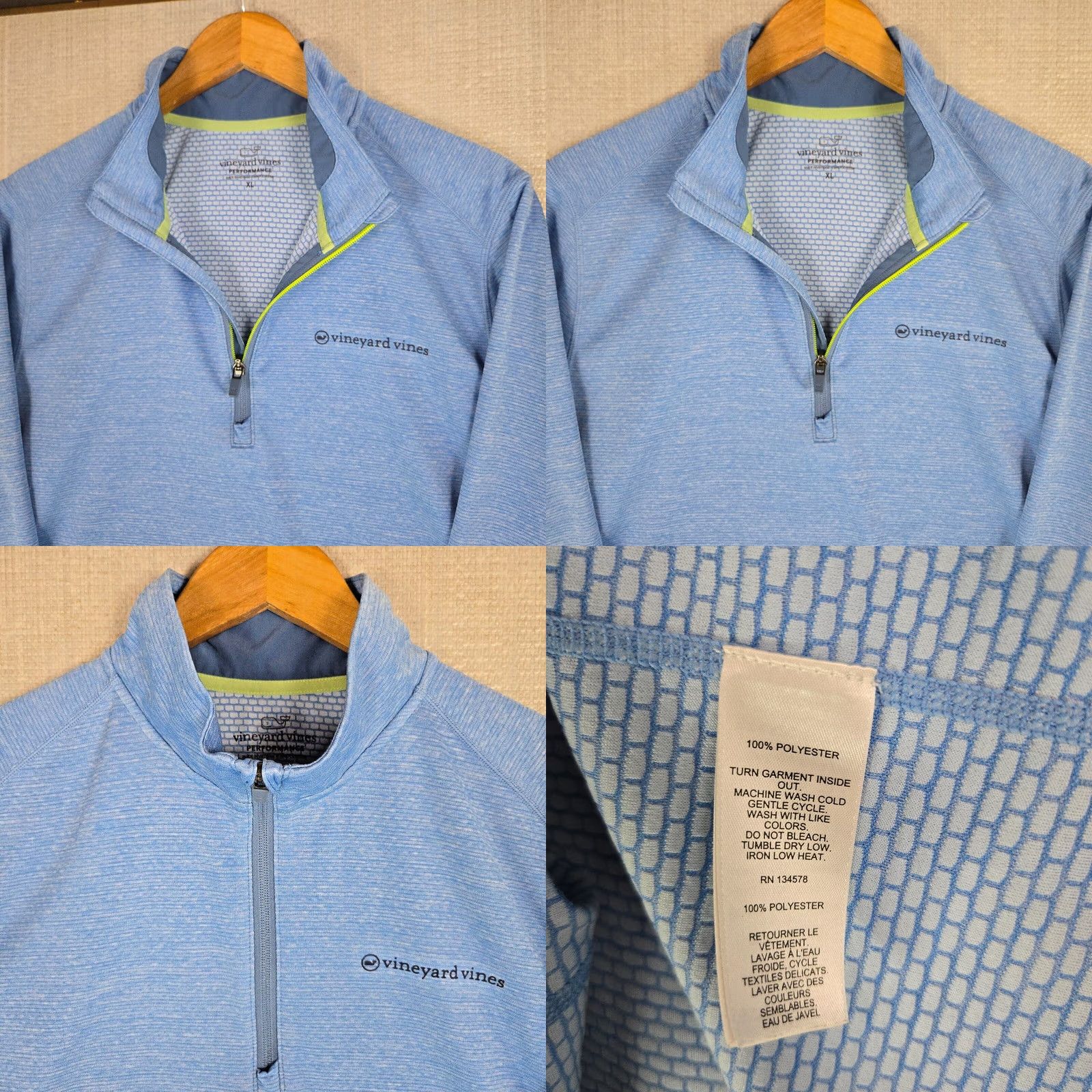 Vineyard Vines Vineyard Vines Mens 1/4 Zip Performance Pullover Microfleece Backed Blue Shirt Size US XL / EU 56 / 4 - 9 Thumbnail