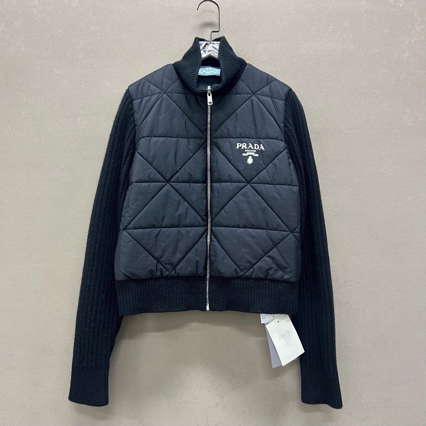 Prada PRADA color blocked logo print stand collar wool coat 40 Size US XXS / EU 40 - 1 Thumbnail