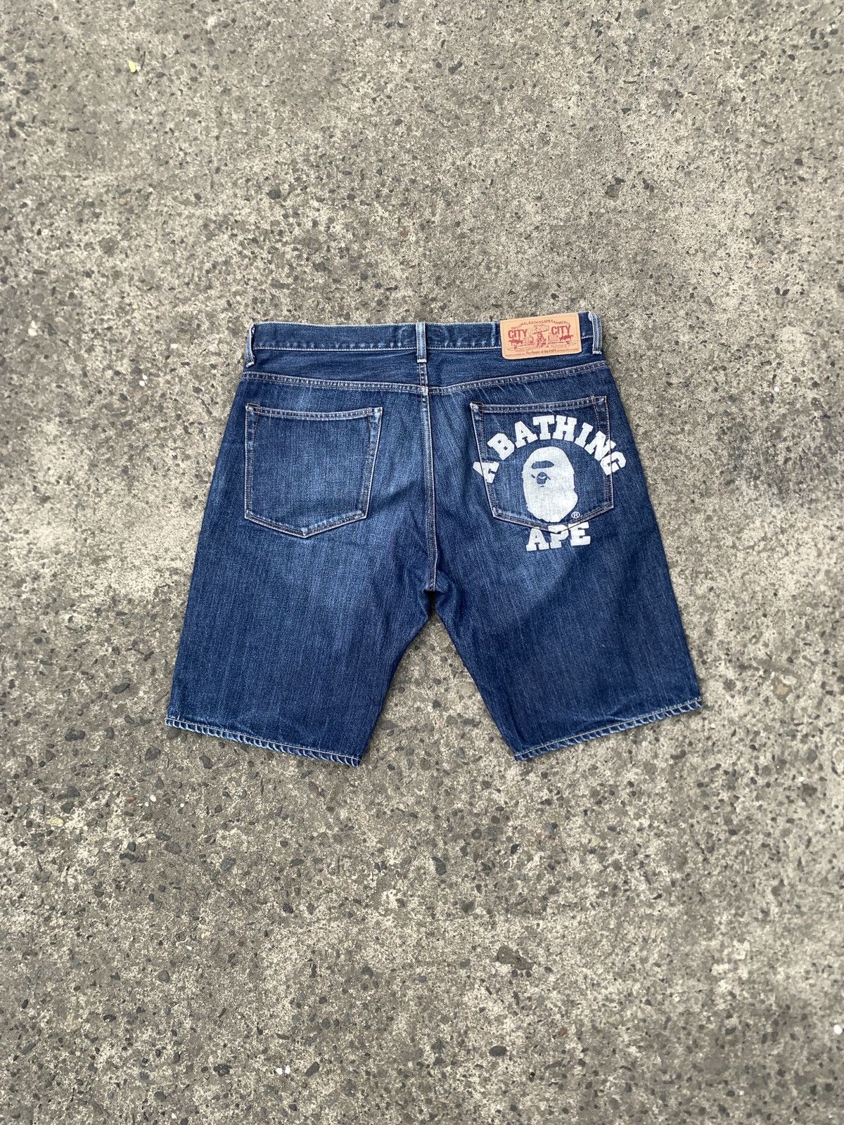 Image of Bape College Denim Shorts in Indigo, Men's (Size 38)