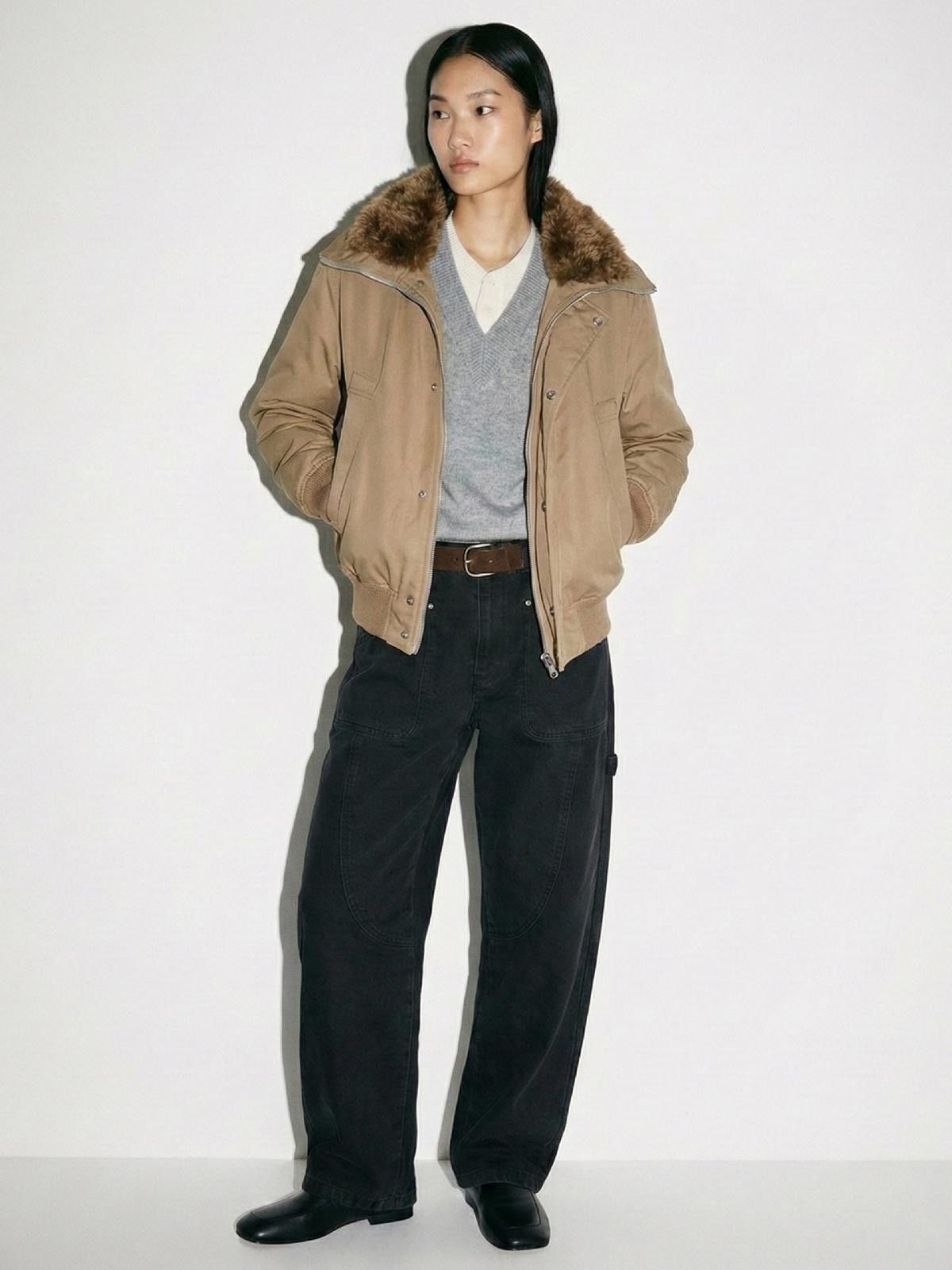 Other Black Irregular Faux-Fur Short Wide Bomber Jacket Size ONE SIZE - 5 Thumbnail