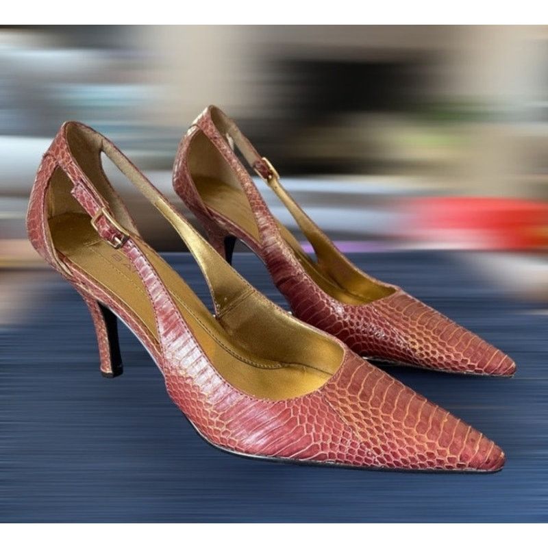 Bandolino Pumps Shoes Heels Sling Back Snake Skin Size 6.5 in Red, Women's