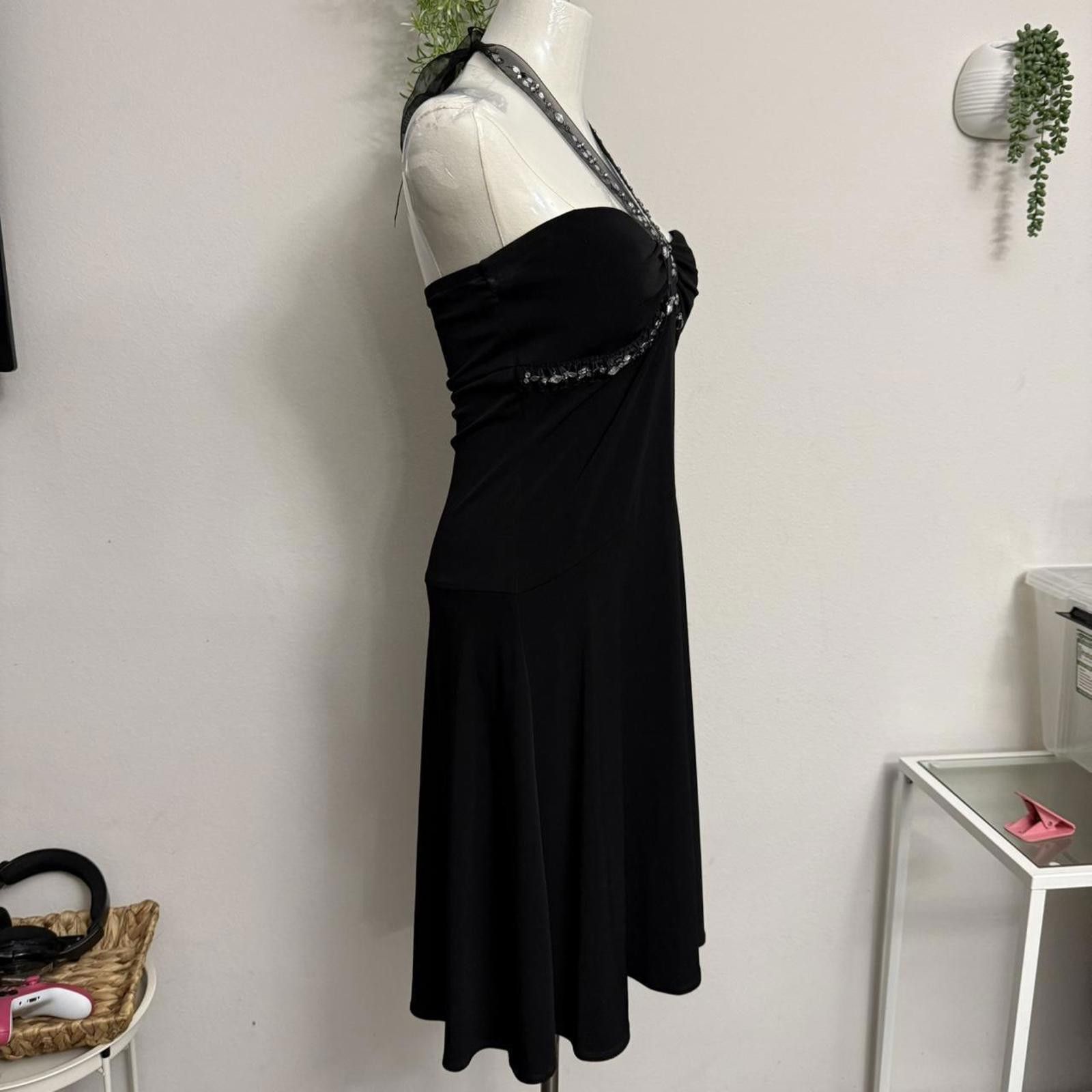 Designer Y2k sangria black and silver beaded hater neck dress S-M Size S / US 4 / IT 40 - 5 Thumbnail
