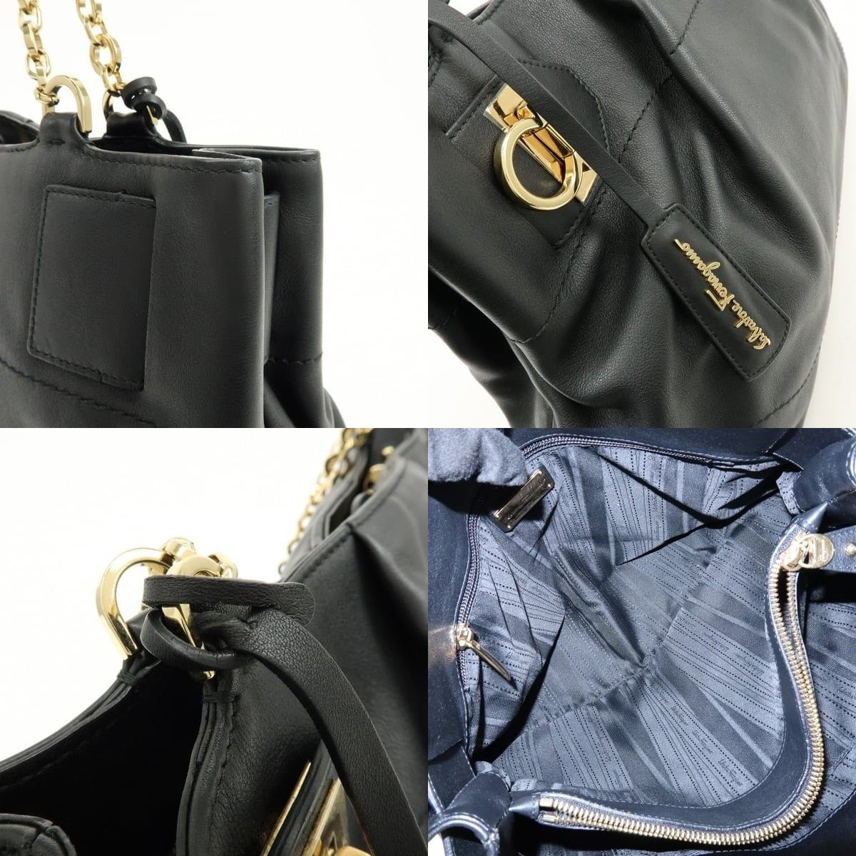 Salvatore Ferragamo Ferragamo Gancini Leather Tote Black Size ONE SIZE - 6 Thumbnail