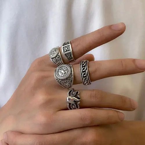 VIBE Ring Set 5 pcs gothic punk rock style Size ONE SIZE - 1 Thumbnail