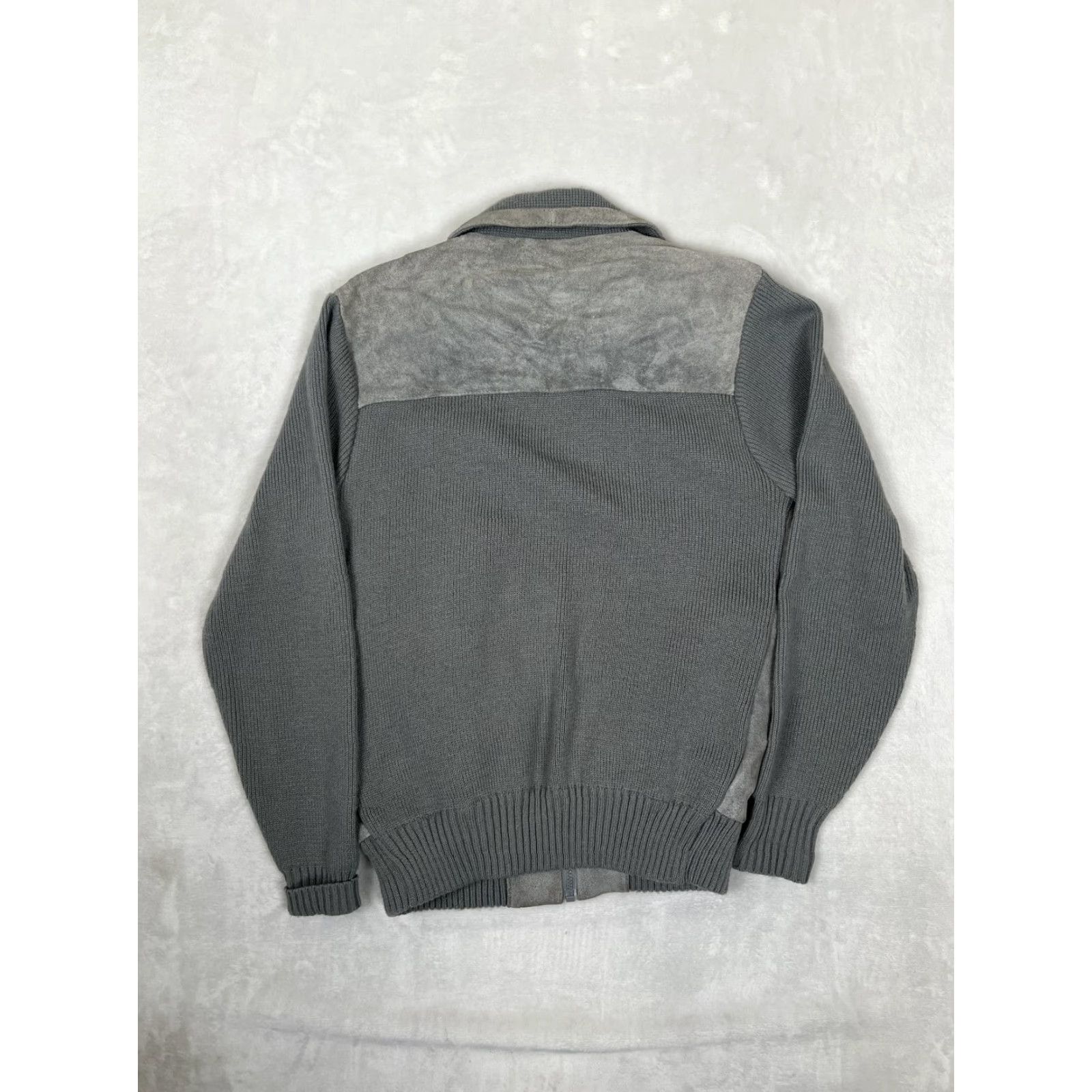 Vintage VINTAGE Mervyn's Jacket Mens M Gray Leather Knit Bomber Full Zip 80s Casual Short Coat Size US M / EU 48-50 / 2 - 6 Thumbnail