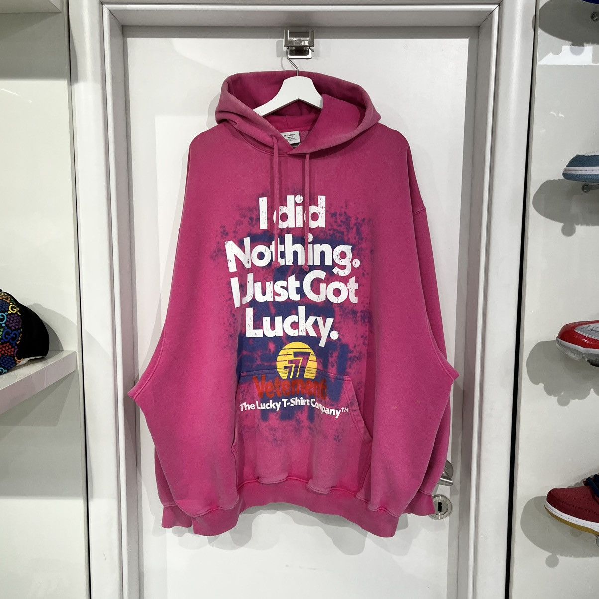 Vetements 22AW 'I Just got Lucky' Pink Hoodie M | Grailed