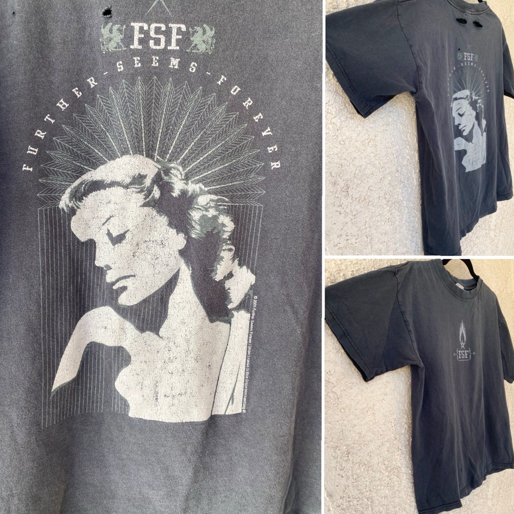 Anvil FSF Band T-Shirt Anvil Cotton Distressed M Black 2000s Further Seems Forever Mens Shirt Size US M / EU 48-50 / 2 - 2 Thumbnail