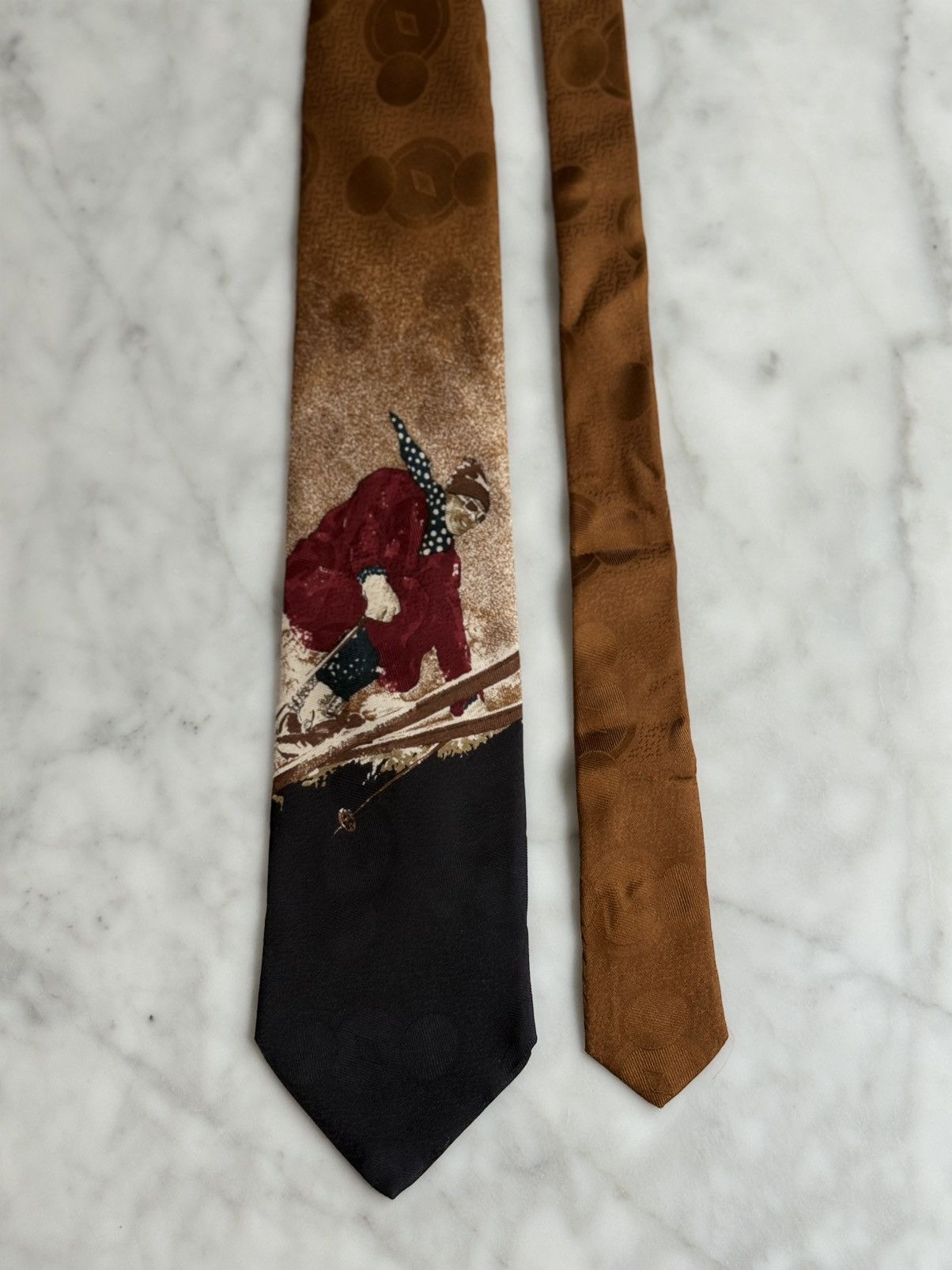 Hugo Boss Vintage Hugo Boss Skiing Tie Tan Novelty Print 100% Silk Size ONE SIZE - 1 Thumbnail